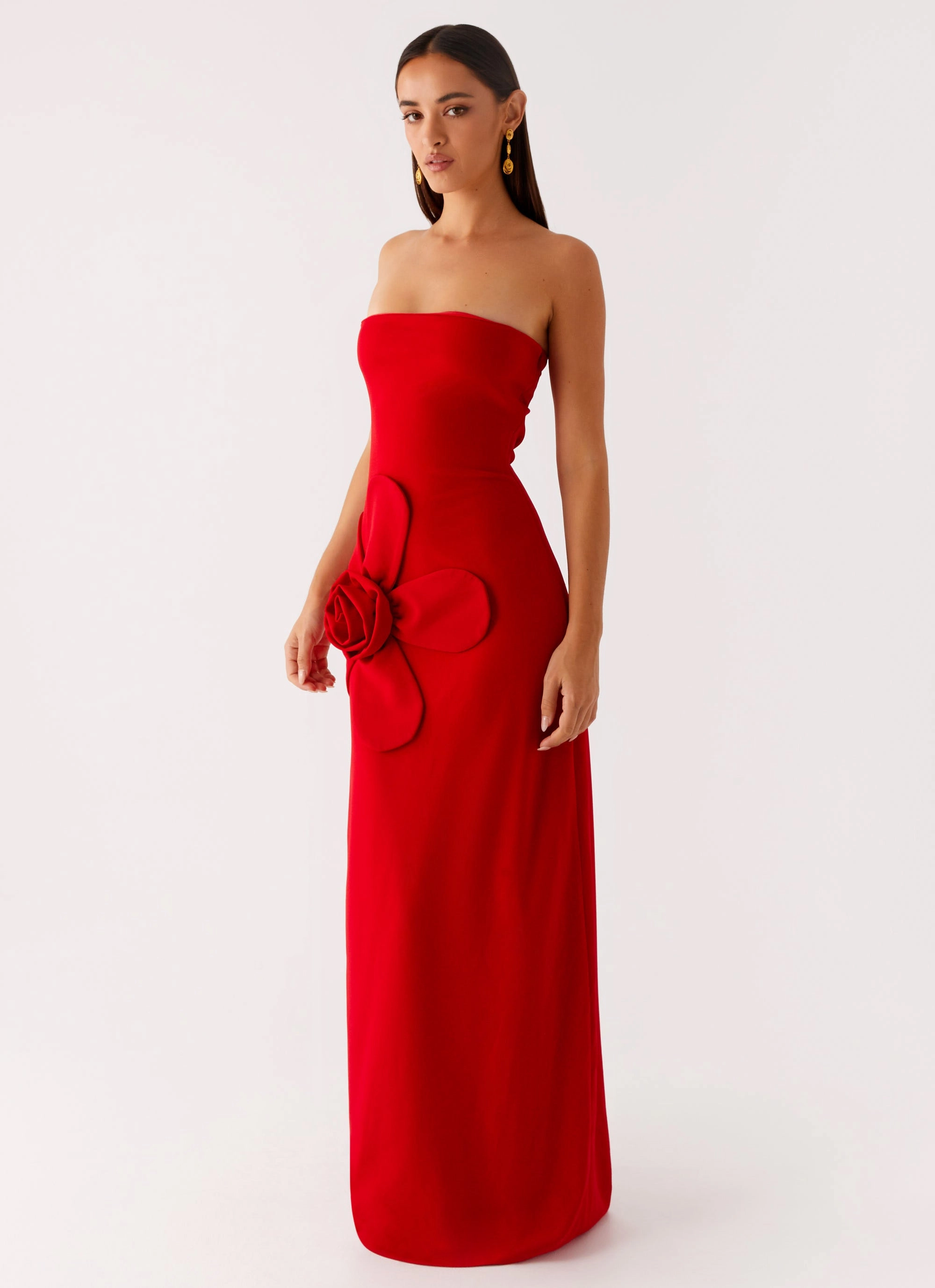 Hilton Strapless Maxi Dress - Red Fashionable Fit