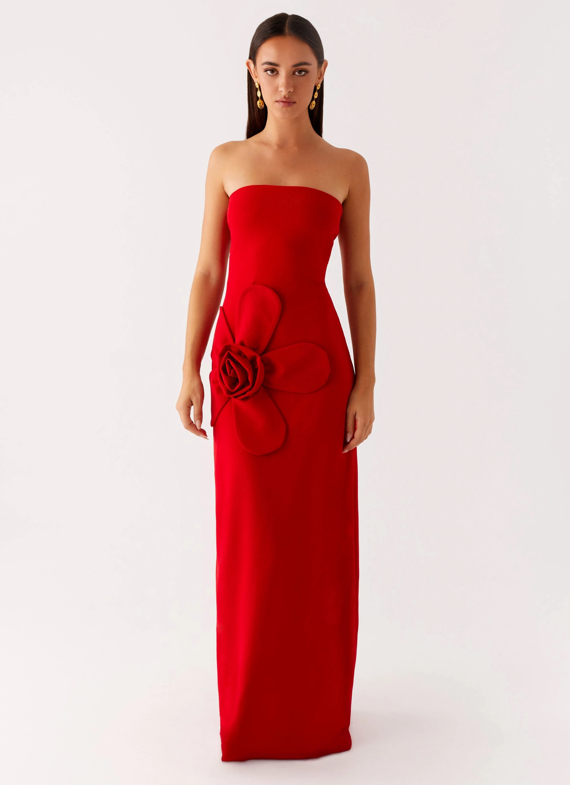 Natural Aesthetic Hilton Strapless Maxi Dress - Red