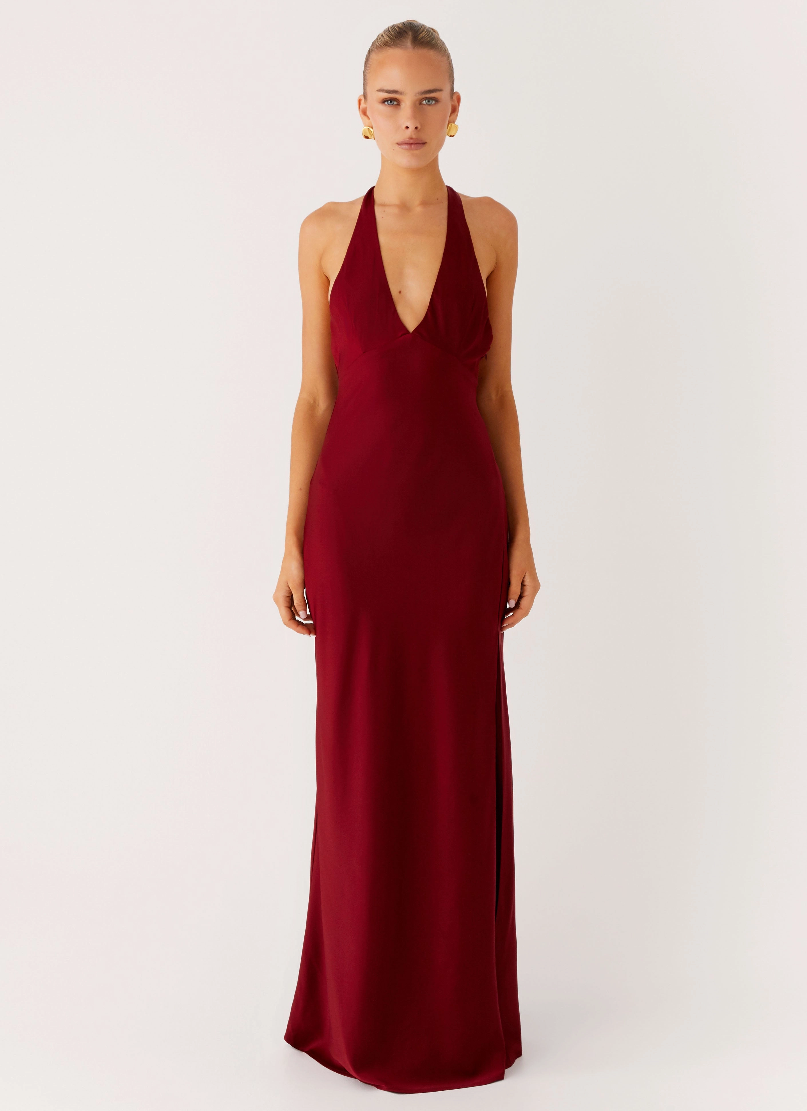 Angie Maxi Dress - Burgundy Embroidered-Detail AntiFrayEdging