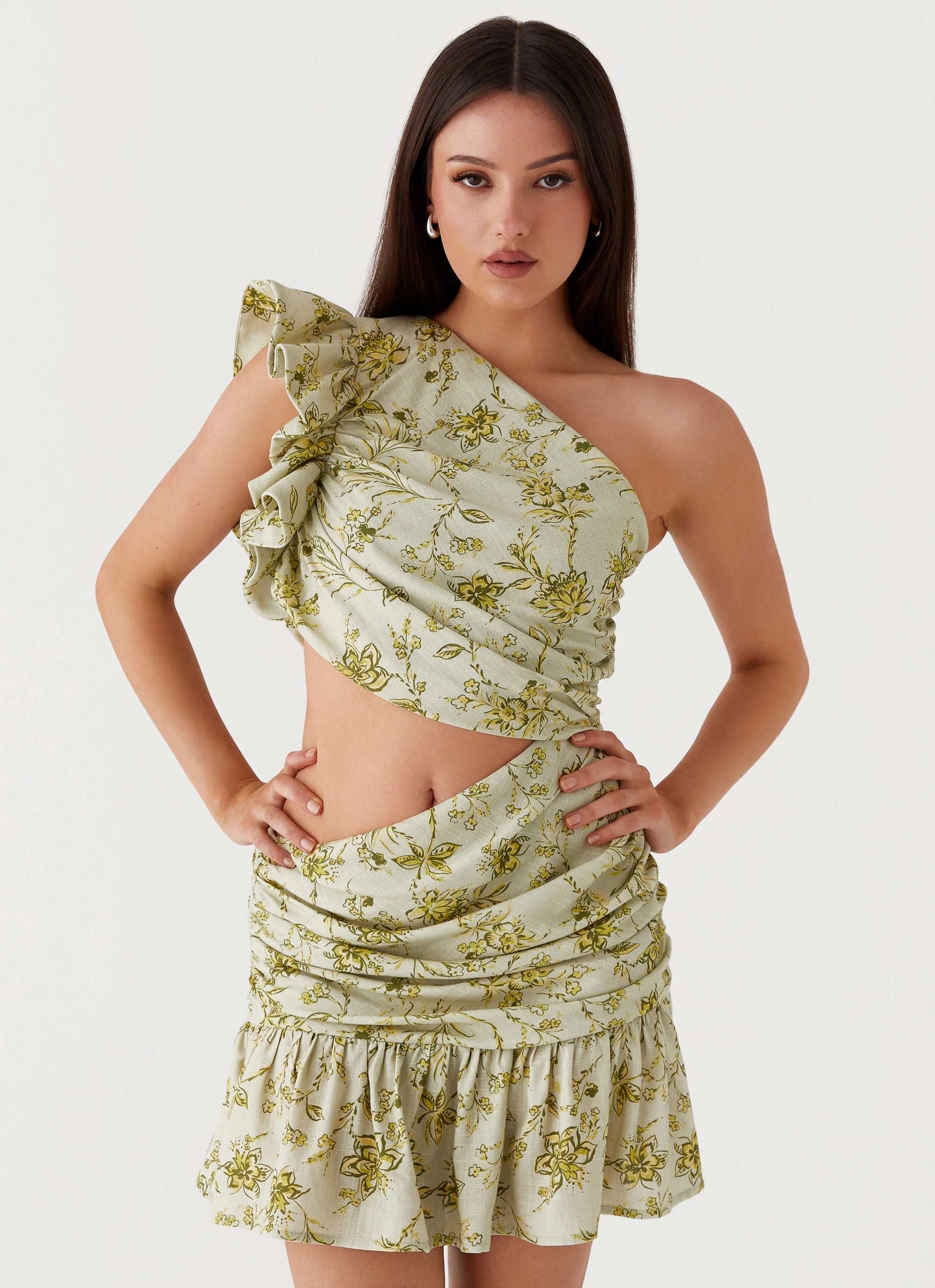 Layer Base Bright-colored piece Maisie Linen Mini Dress - Sage Floral