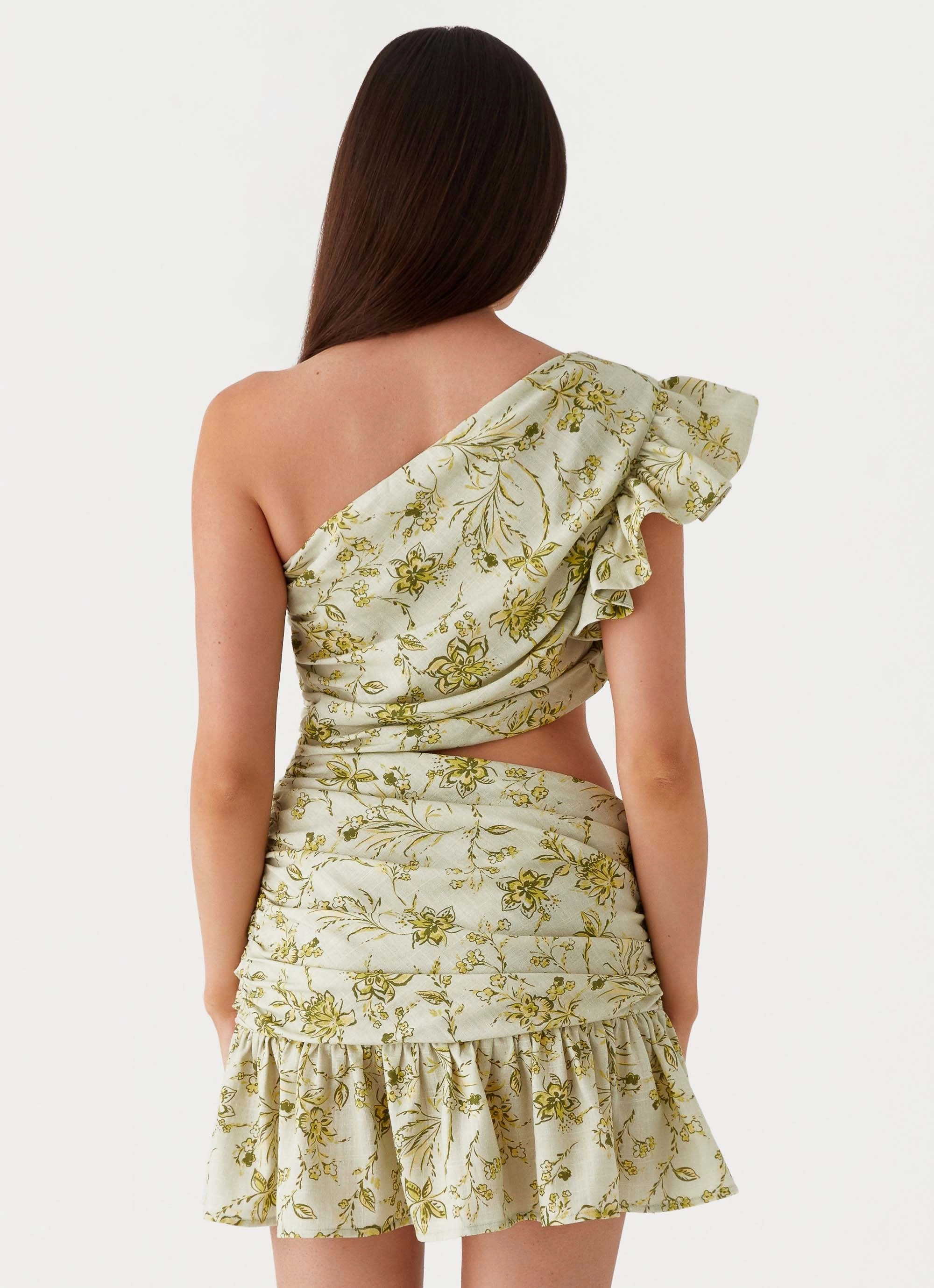 Maisie Linen Mini Dress - Sage Floral Smooth Lines Sophisticated Appeal