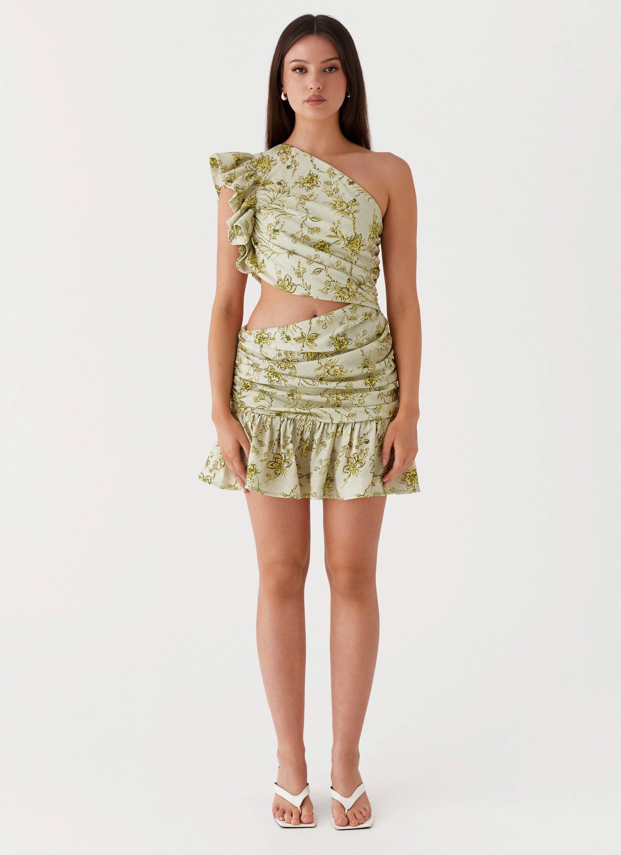 Subtle-Print Maisie Linen Mini Dress - Sage Floral