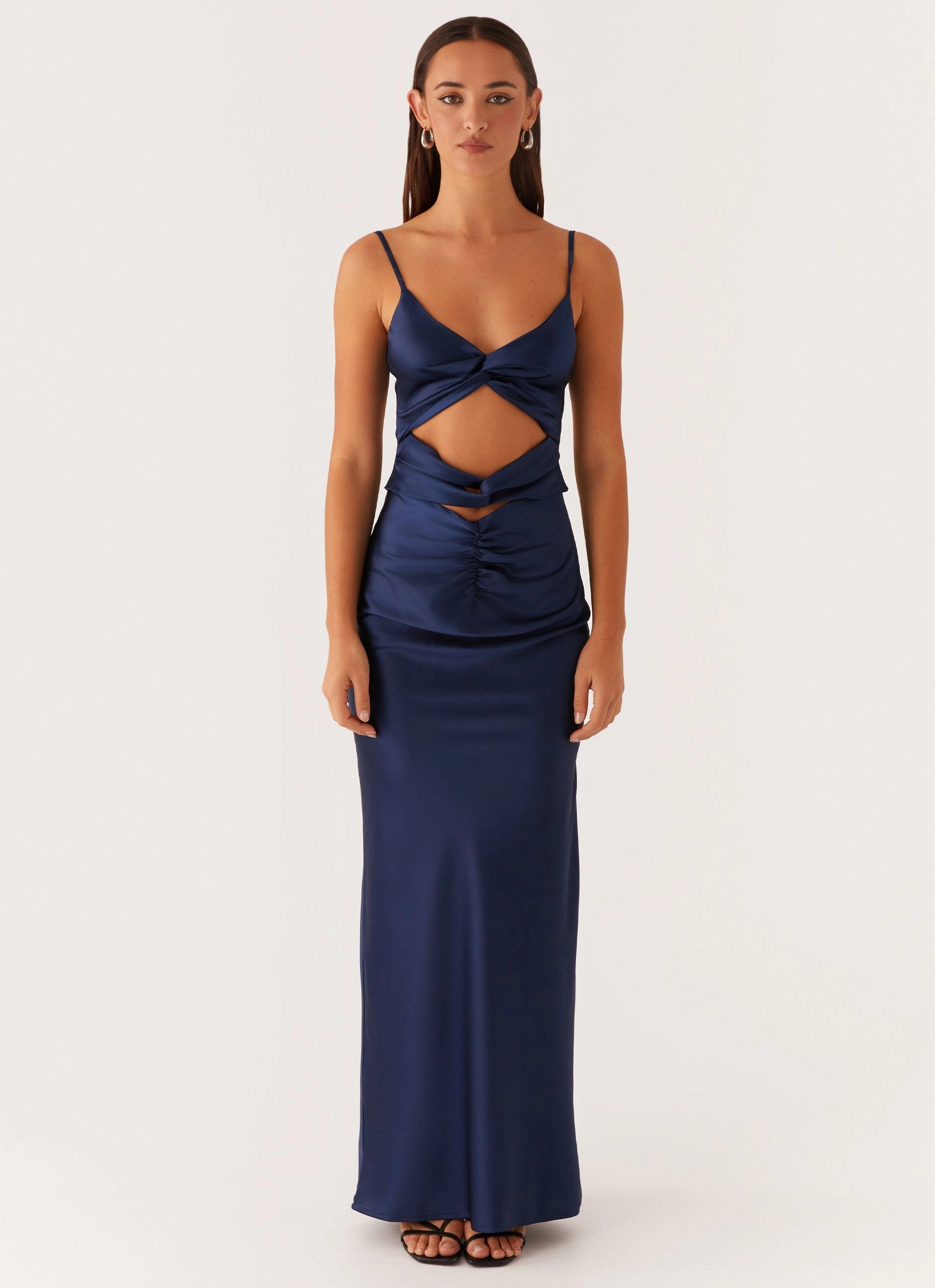 Work Look Neutral Flow Stormie Satin Maxi Dress - Navy