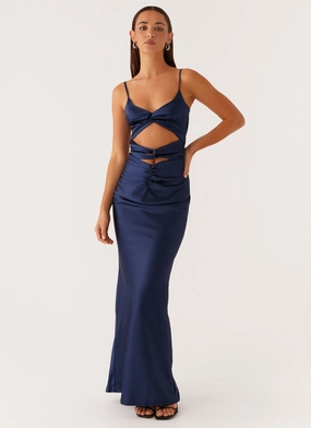 Stormie Satin Maxi Dress - Navy Gloss Finish Daily Option