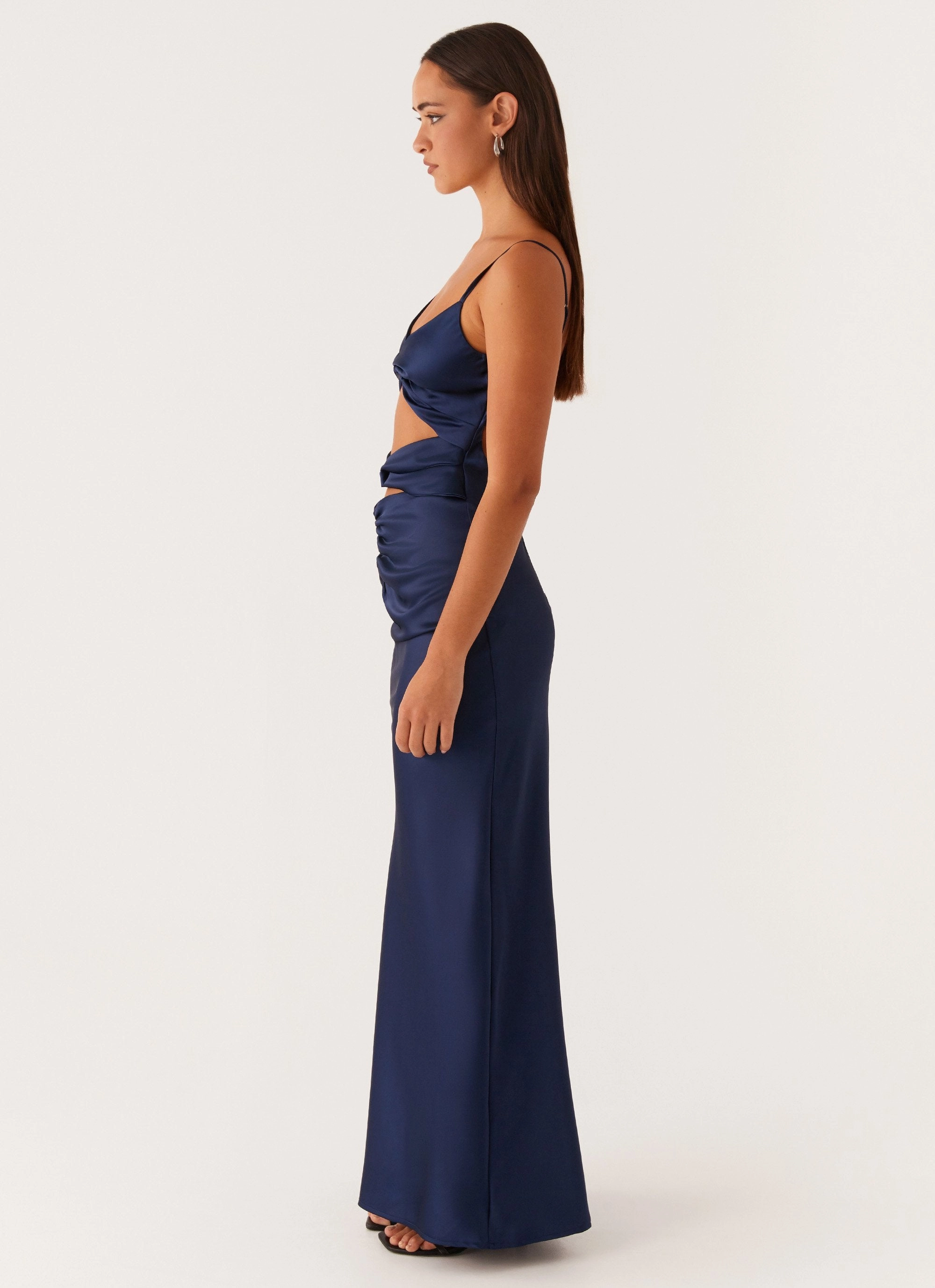Stormie Satin Maxi Dress - Navy Textured Surface