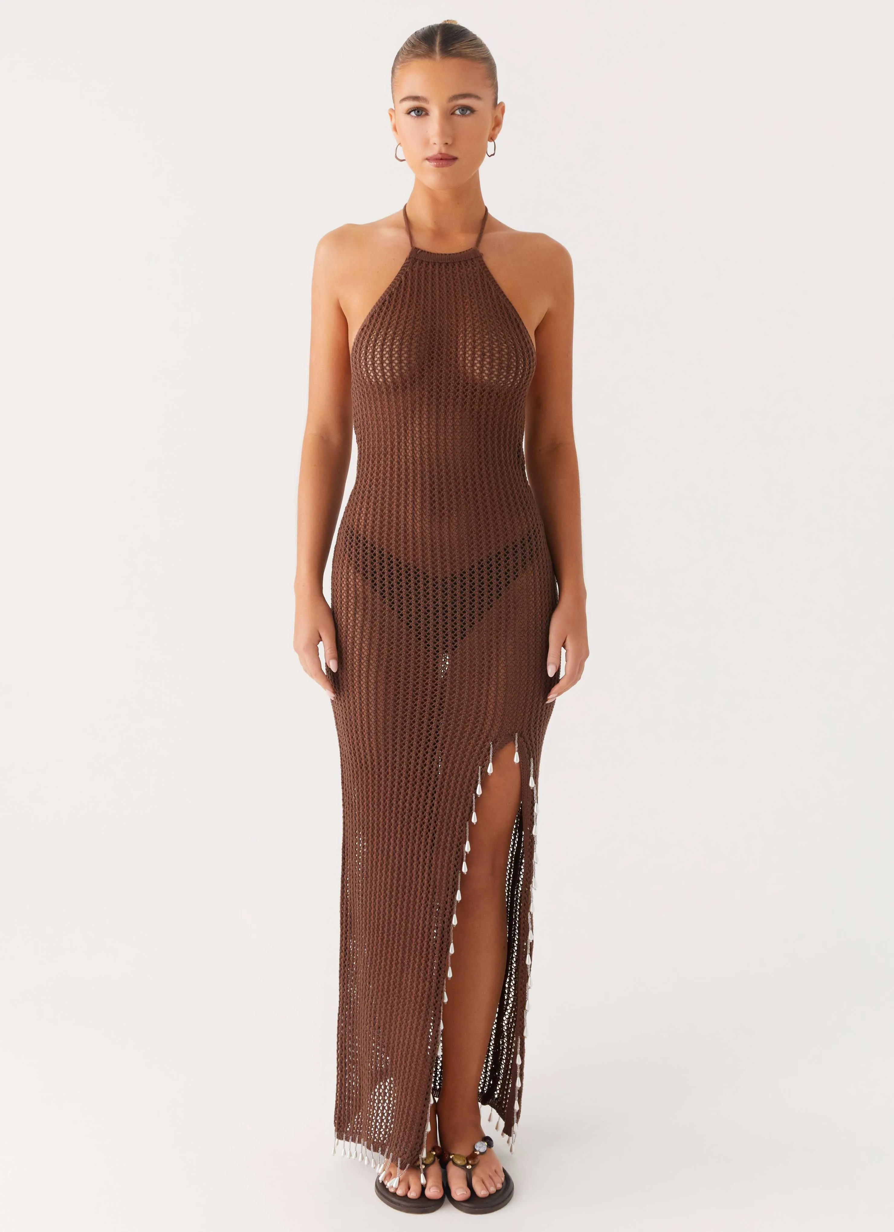 Fennella Beaded Maxi Dress - Chocolate Odor Control Fabric Versatile Piece