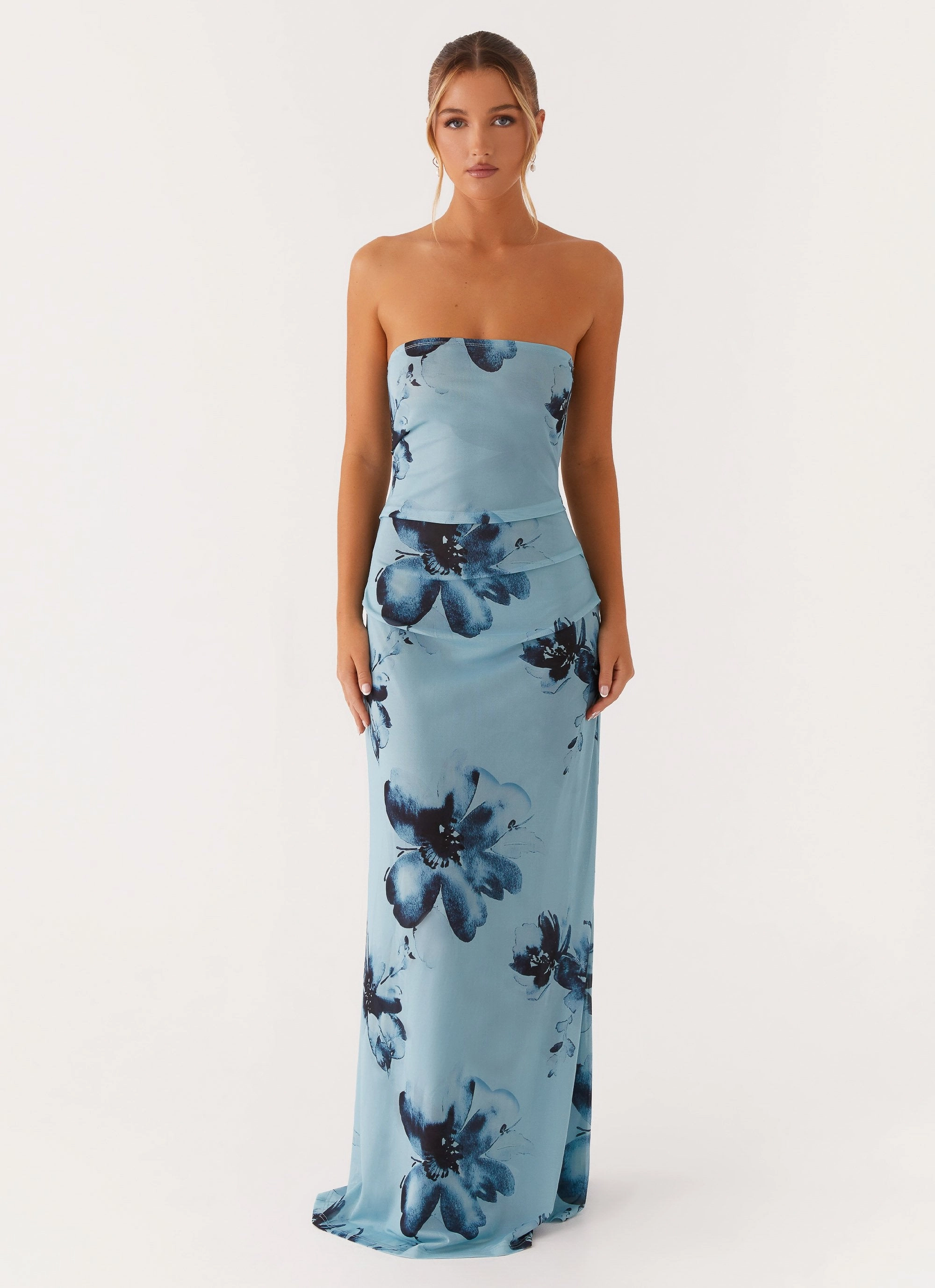 Field Of Dreams Maxi Dress - Blue Black Floral Unique Print