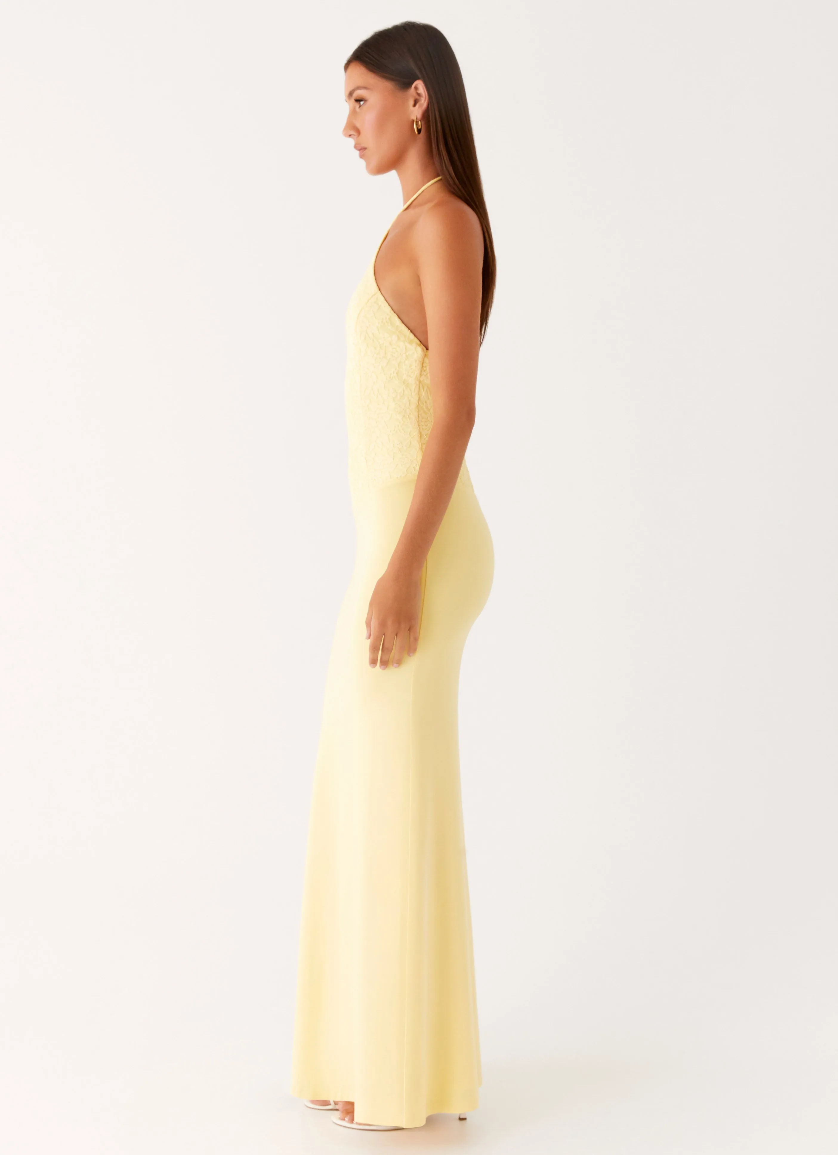 Fiesta Halter Maxi Dress - Sunny Yellow Smooth Cotton Blend Non Iron Fabric