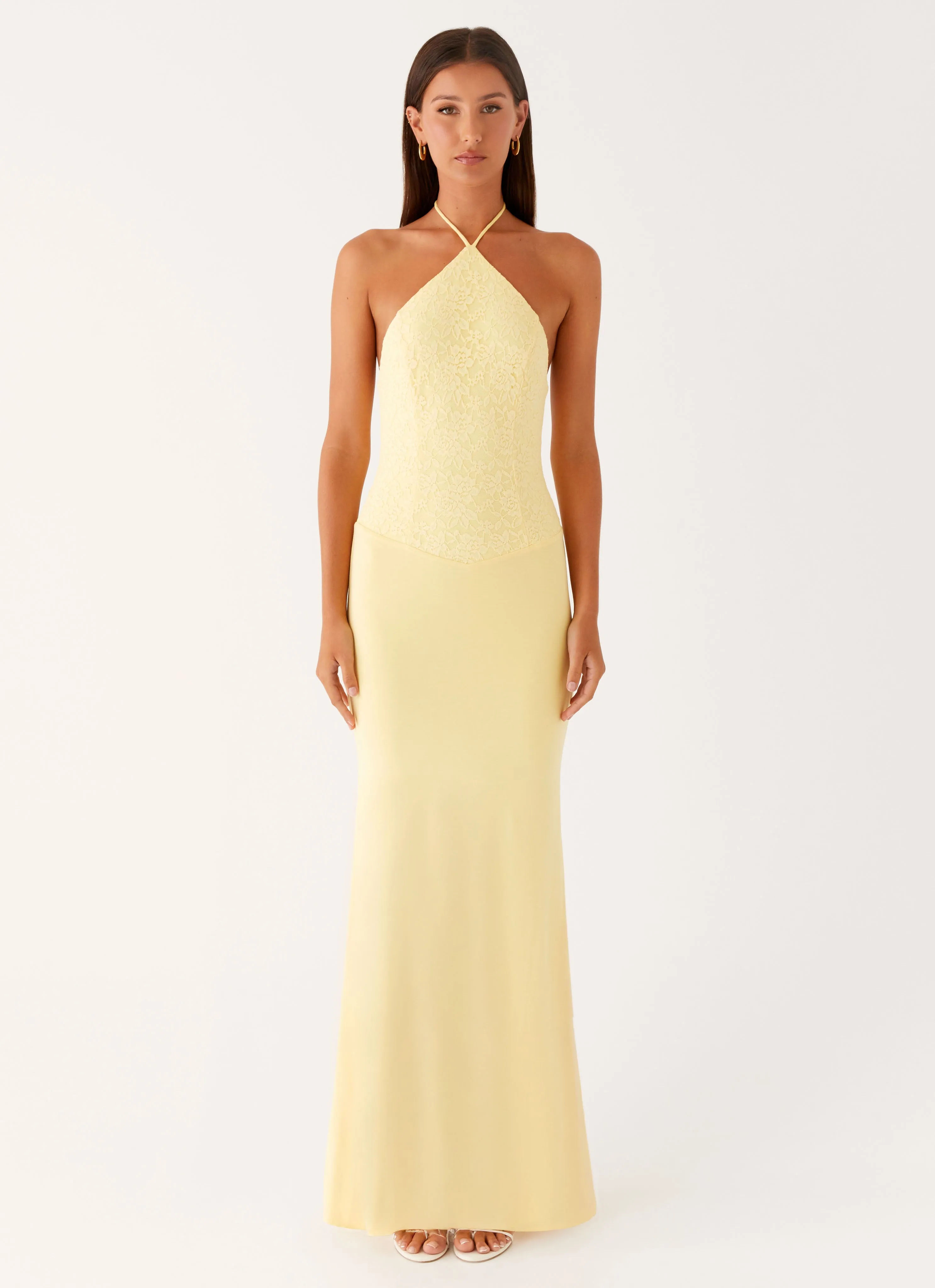 Edgy style Athleisure Wear Fiesta Halter Maxi Dress - Sunny Yellow