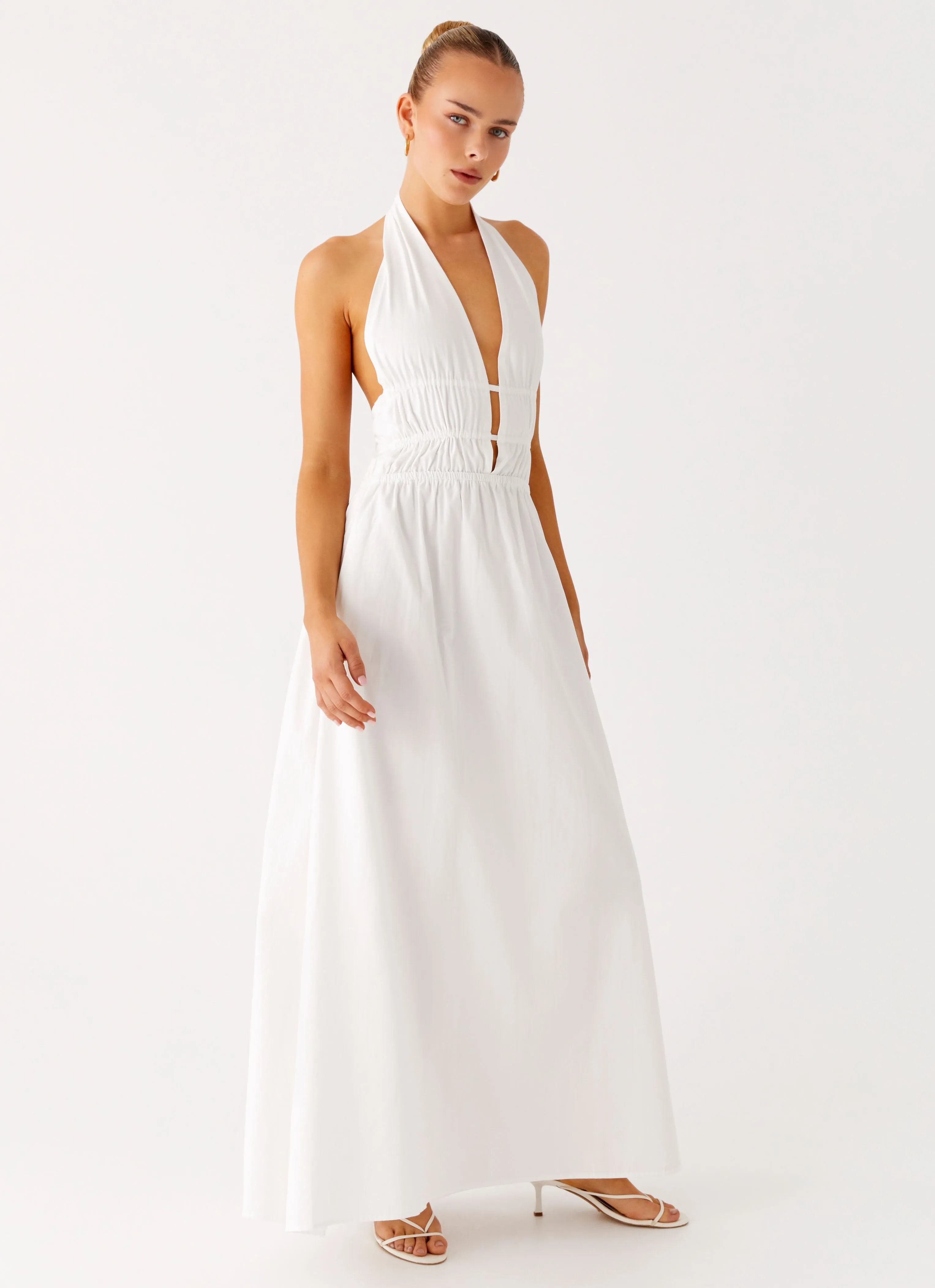 Loose Comfort Figaro Halter Maxi Dress - White