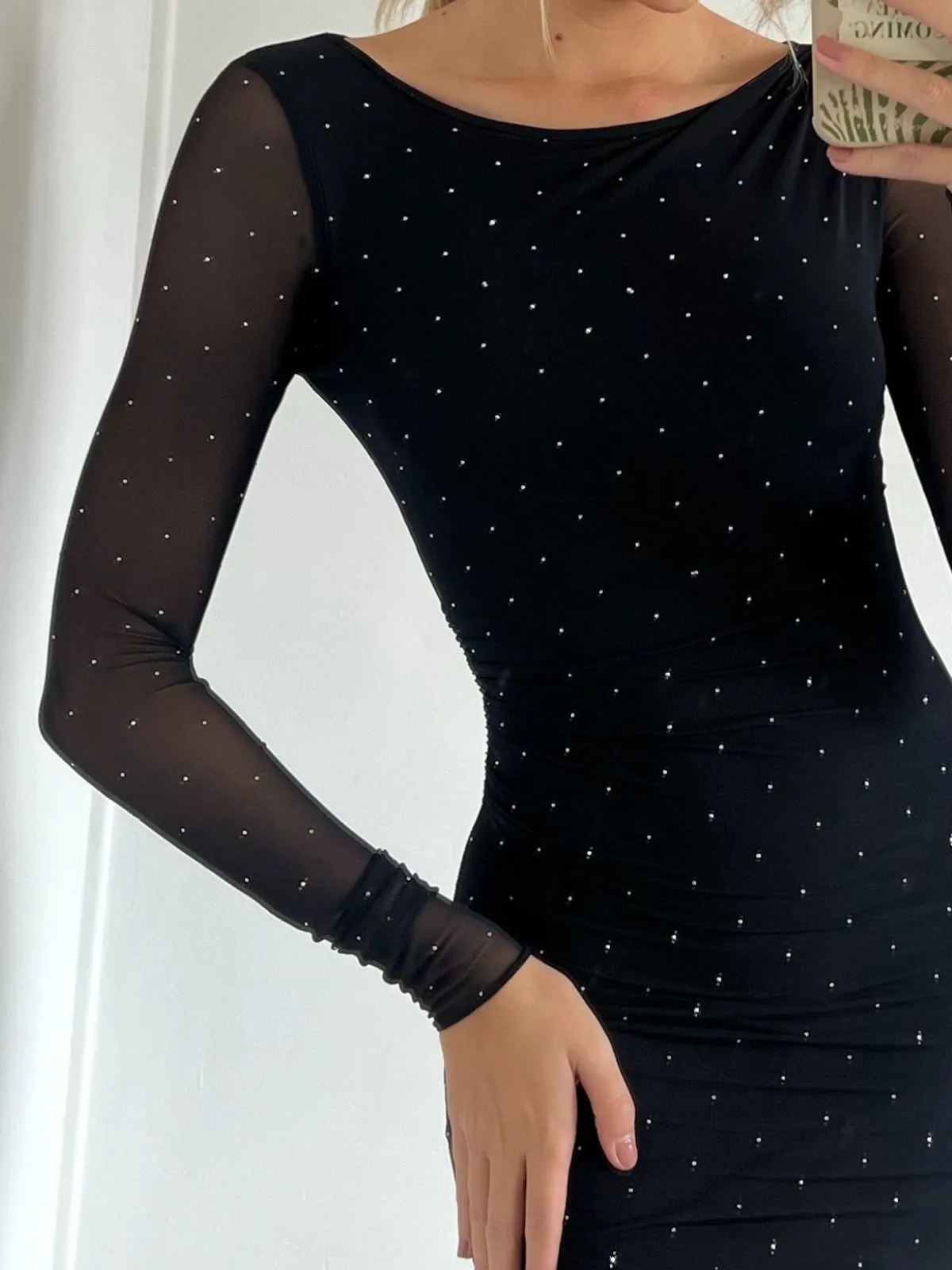 Timeless Waistband Fit Glam Touch Gia Hot Fix Mesh Mini Dress / Black