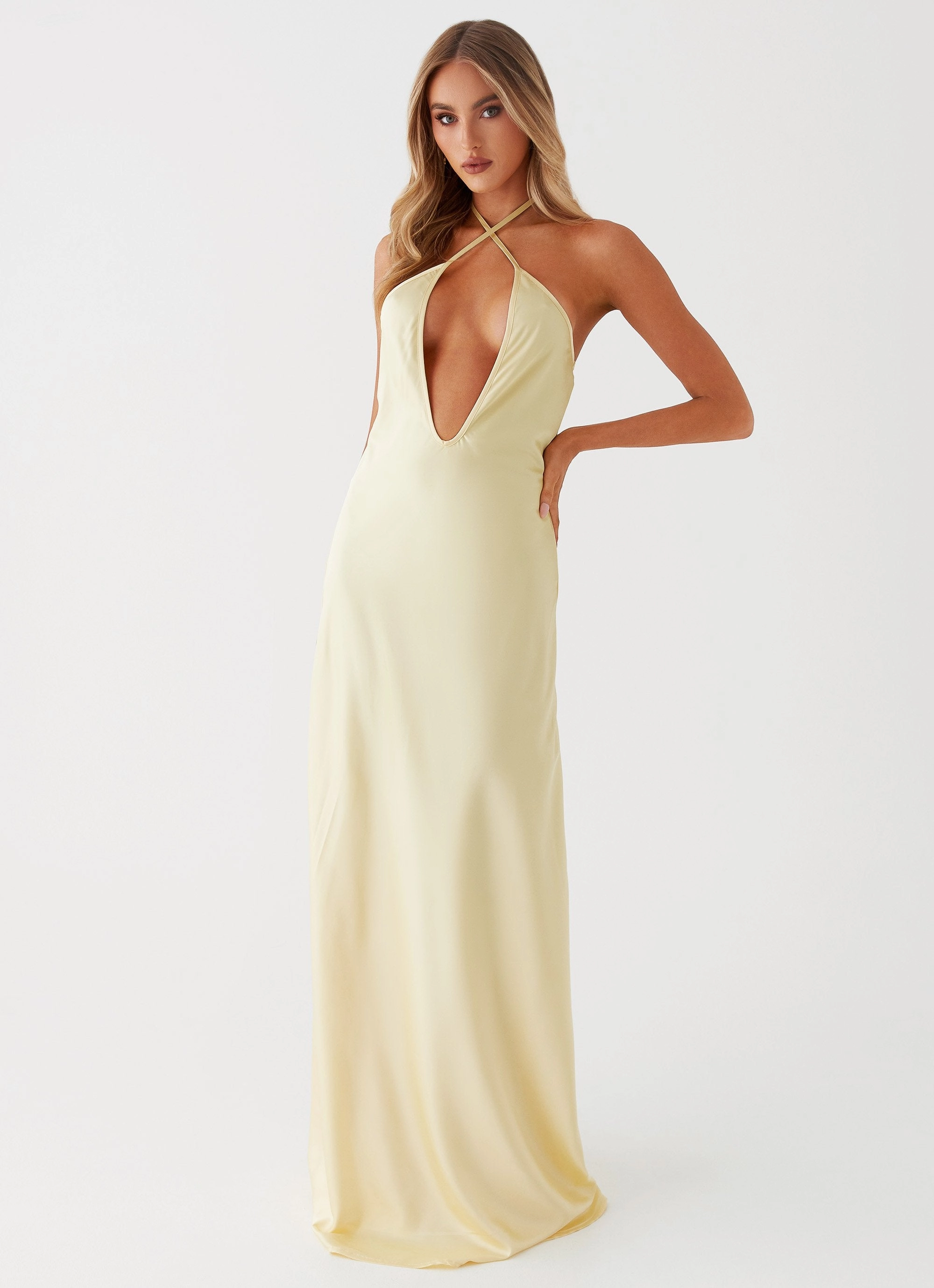 Noir Symphony Maxi Dress - Yellow Shirred-Detail Body Positive