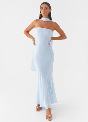 Spring Mood Under The Pagoda Maxi Dress - Blue