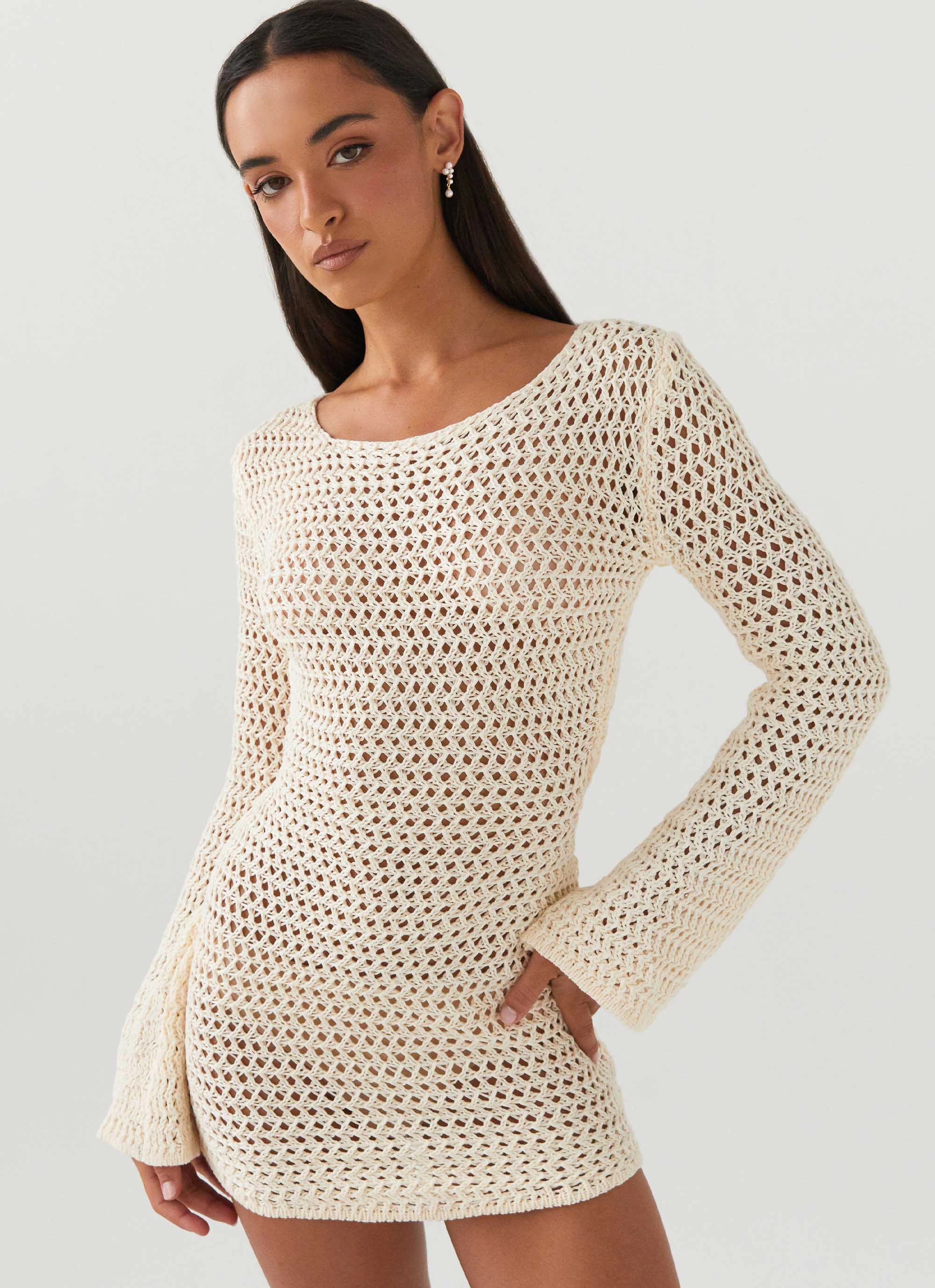 Signature-Style Down For The Ride Crochet Mini Dress - Ivory
