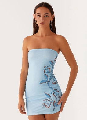 Tonal-Panel Basic Cool Finley Mini Dress - Blue Floral