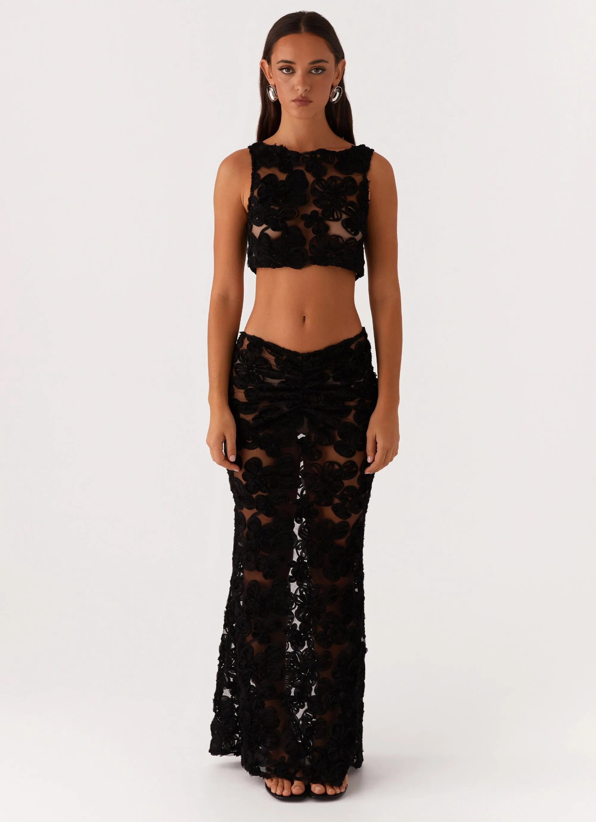 Fiorella Floret Maxi Skirt - Black Elegant Flow Exclusive Drop