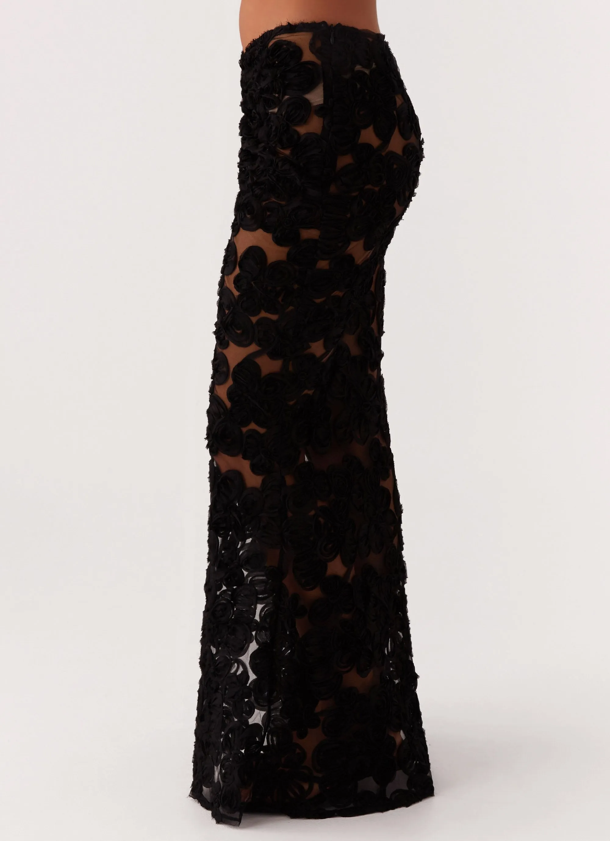 Fiorella Floret Maxi Skirt - Black Opaque finish