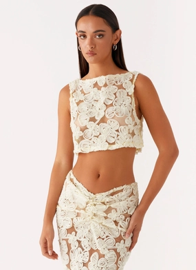 Glossy Finish Fiorella Floret Top - Yellow