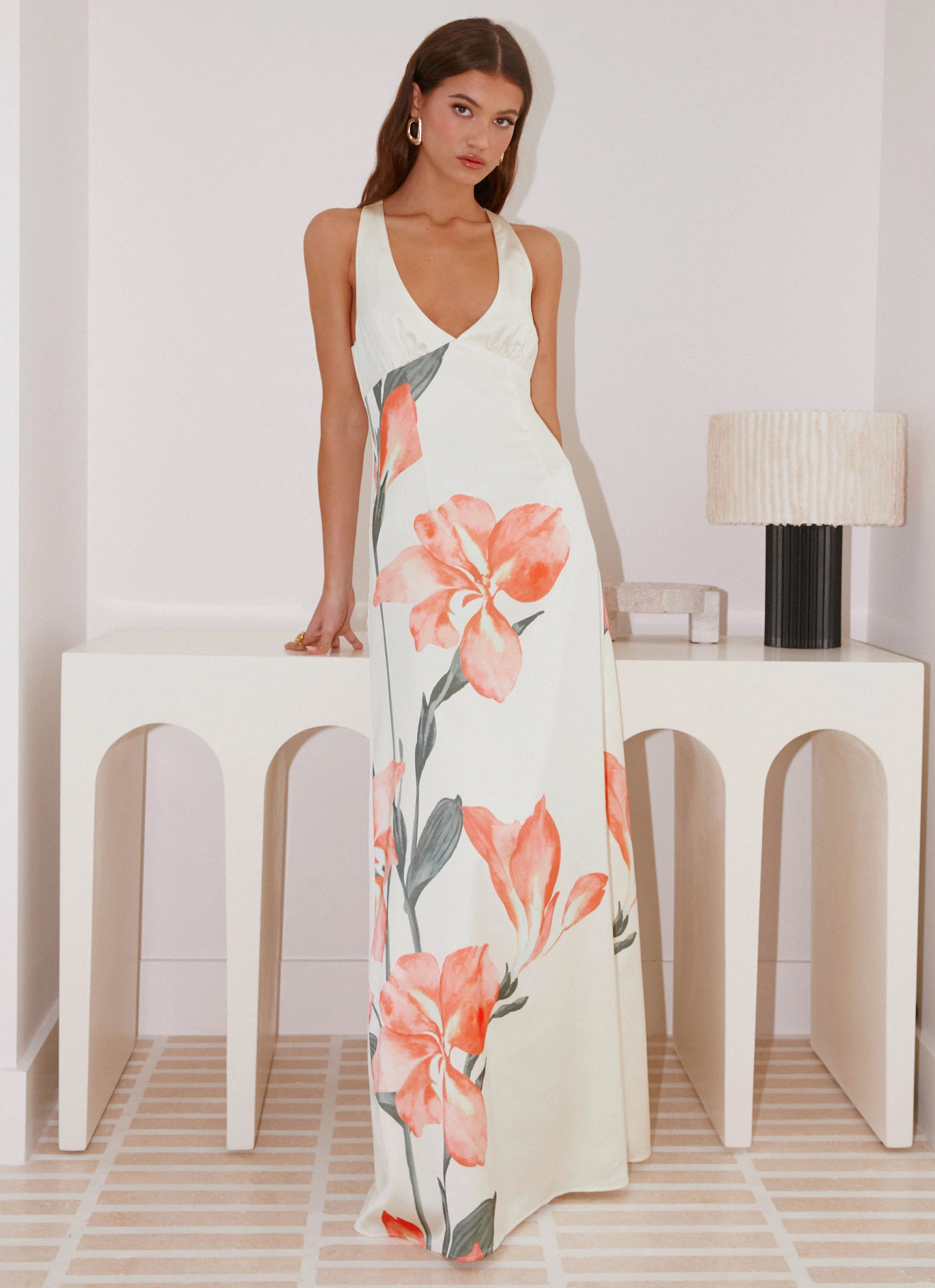 Fiorenza Maxi Dress - Siena Floral Pastel-Tone Button-Cuff