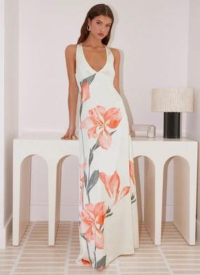 Fiorenza Maxi Dress - Siena Floral Pastel-Tone Button-Cuff