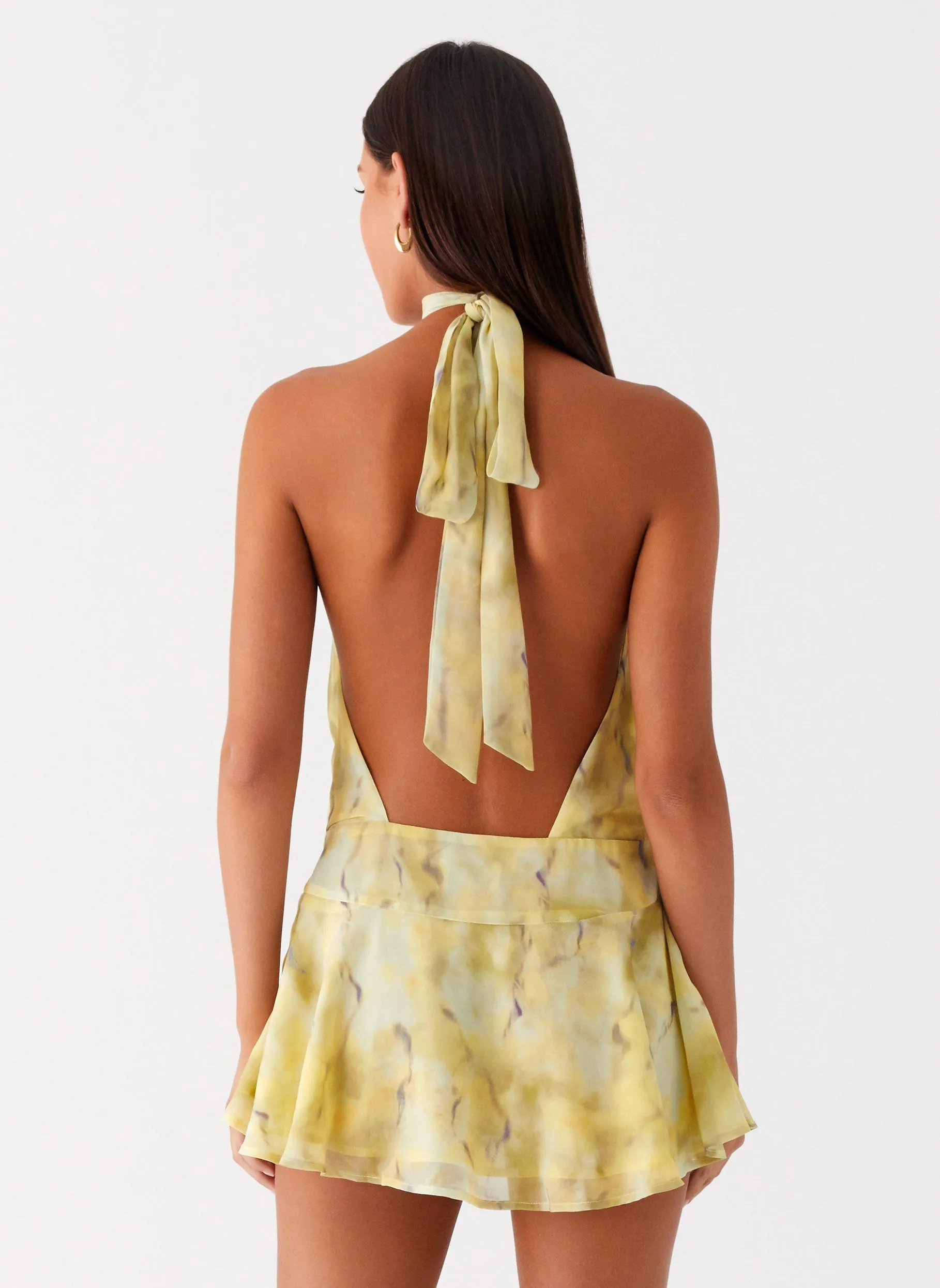 First Date Halter Mini Dress - Yellow Tie Dye High-Quality Craftsmanship Gradient effect