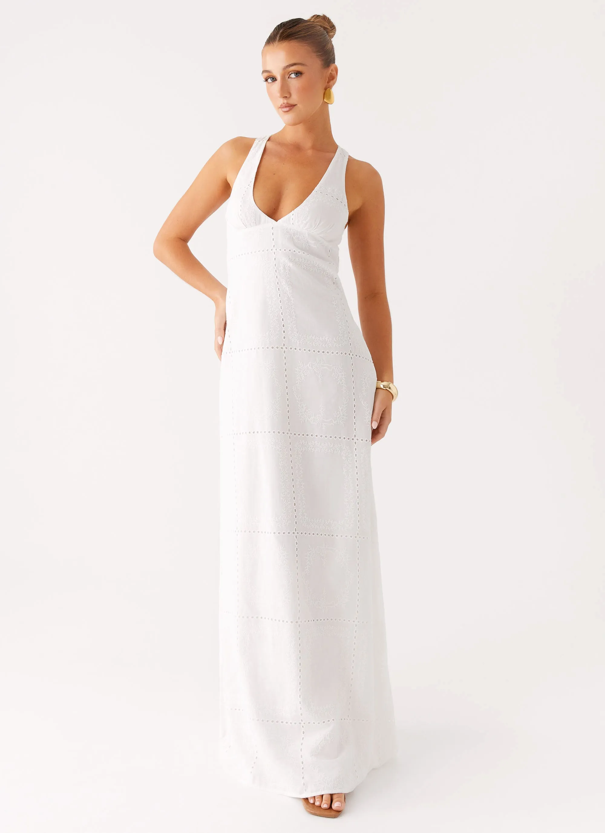 Kiana Halter Maxi Dress - White Thermoregulating Fabric garden party