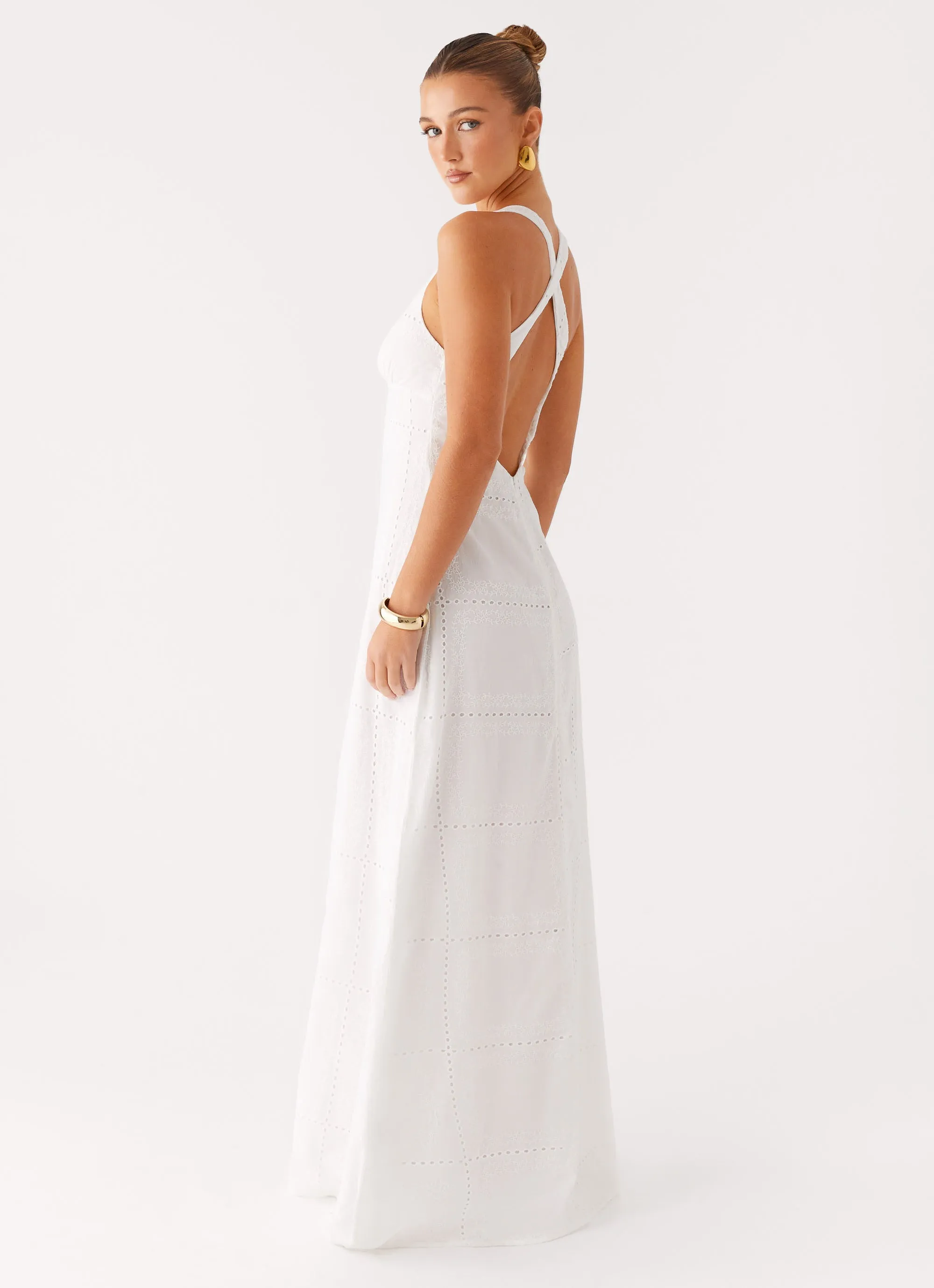 Kiana Halter Maxi Dress - White Cocktail Party Wrinkle-Resistant