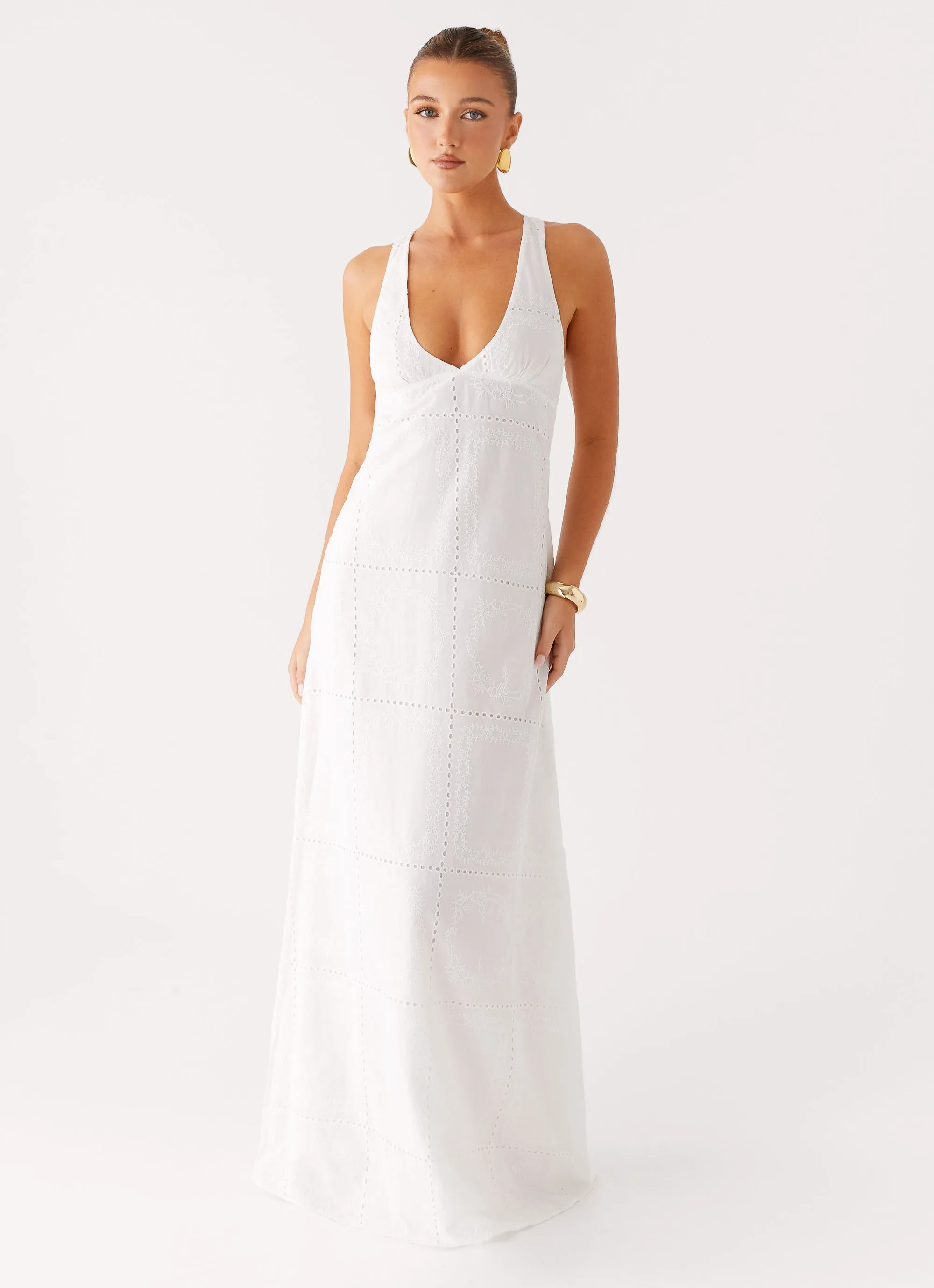 Pre Shrunk Cotton Blend adult clothing Kiana Halter Maxi Dress - White