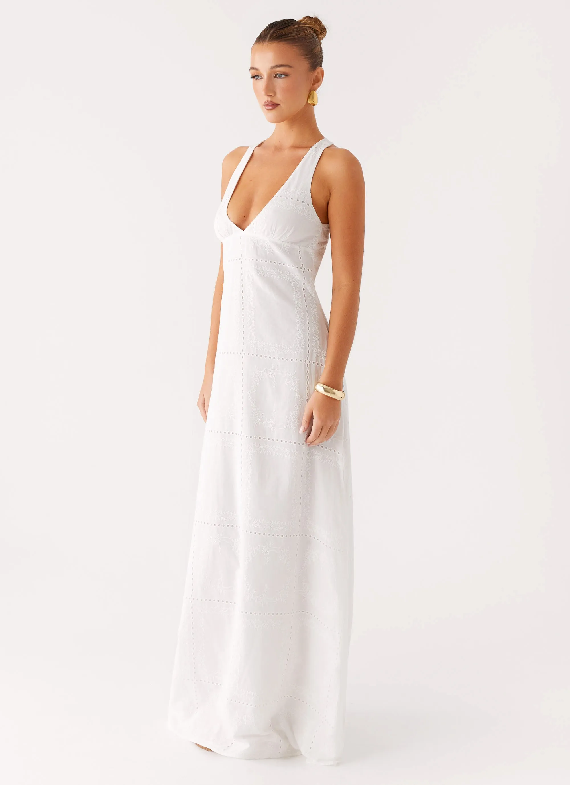 Ergonomic Back Panel Kiana Halter Maxi Dress - White