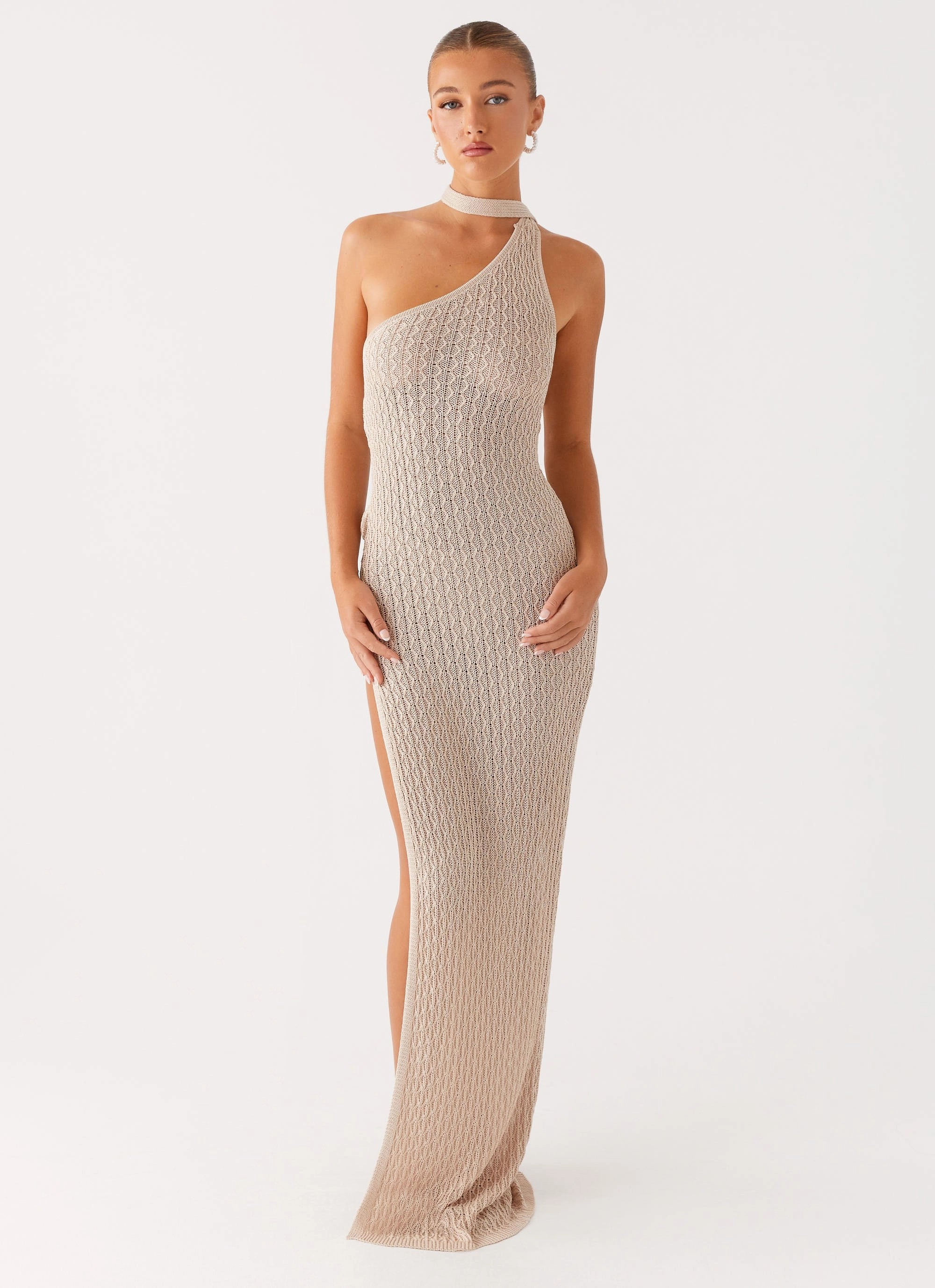 Carryn Knit Maxi Dress - Beige Grab Now Event Perfect
