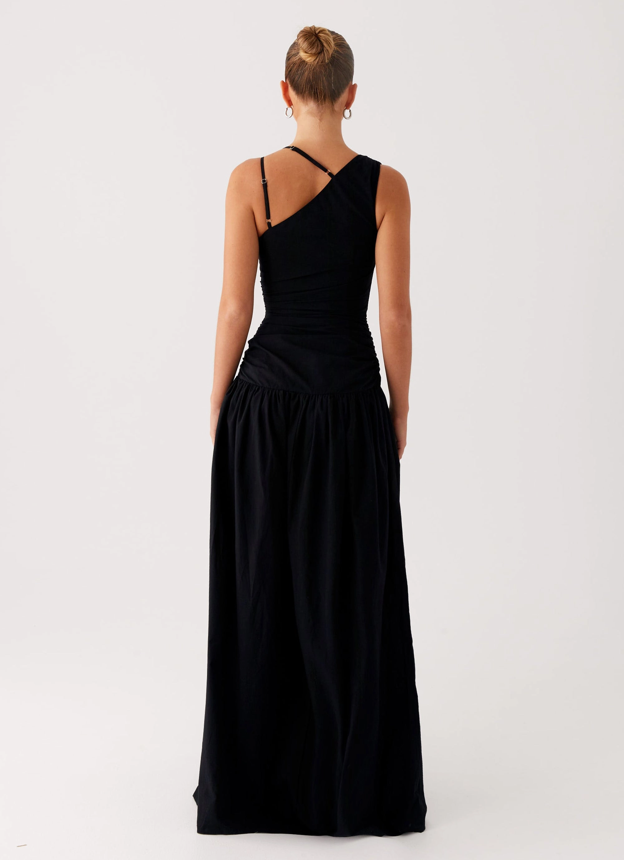 Cortez Maxi Dress - Black Side Pleats Classic Layering