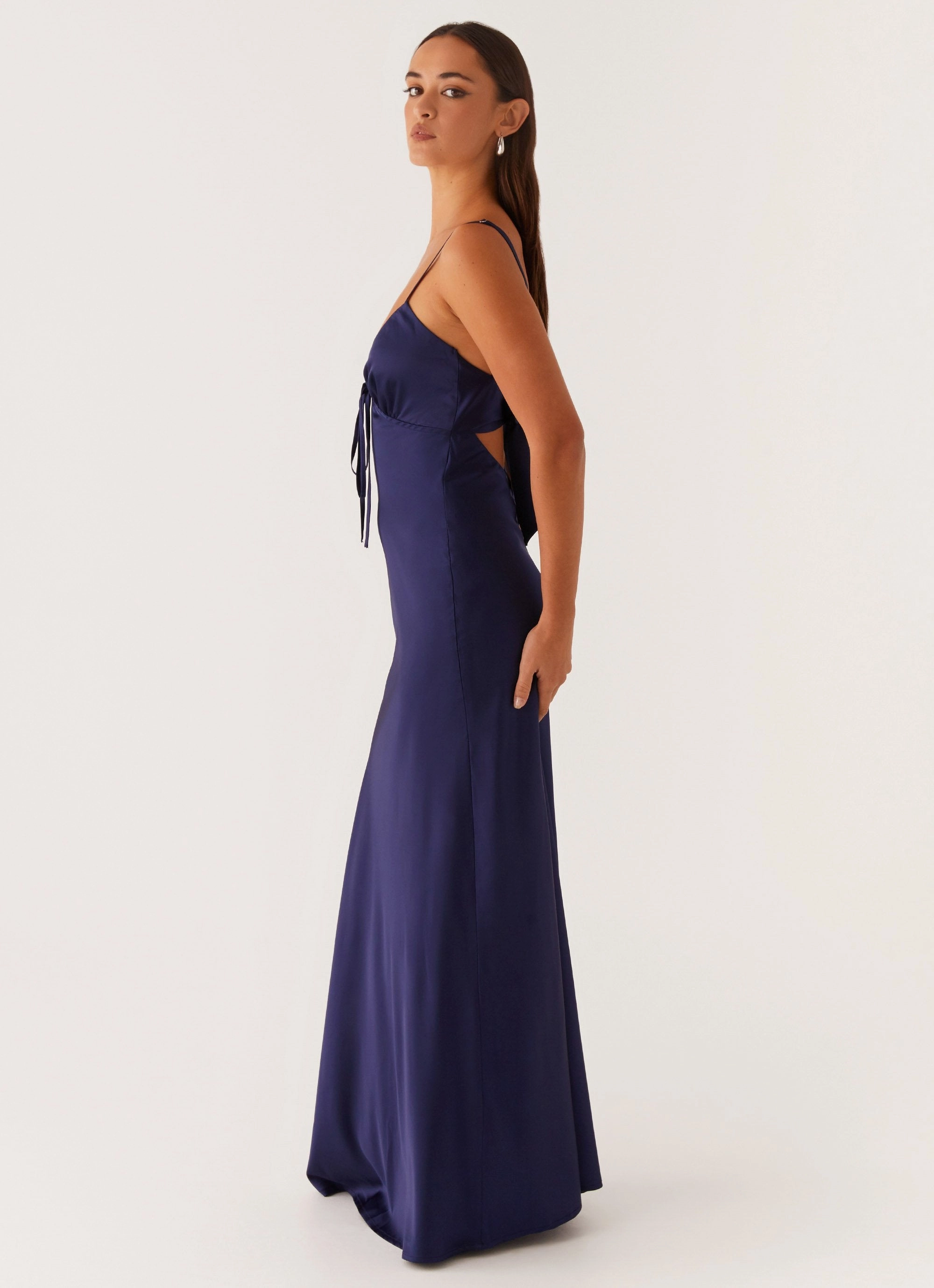 Flora Satin Maxi Dress - Navy Easy Fit
