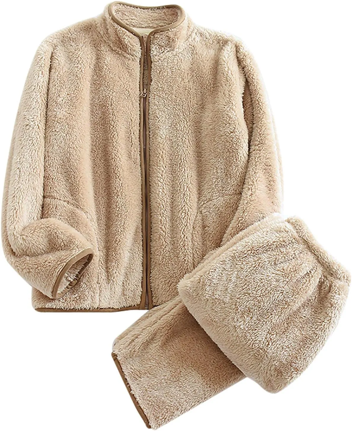 Flannel Warm Pajamas for Women 2 Piece Lounge Sets Cozy Soft Zip Up Coat Loose Fit Pants Fall Winter Outfits