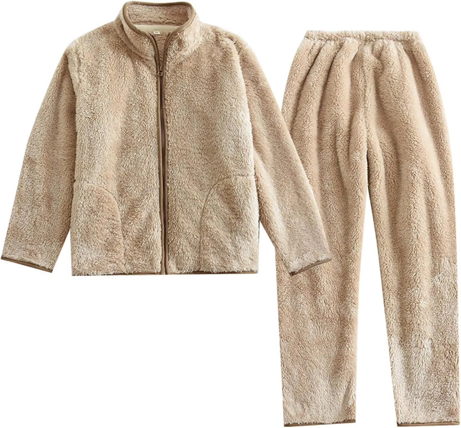 Flannel Warm Pajamas for Women 2 Piece Lounge Sets Cozy Soft Zip Up Coat Loose Fit Pants Fall Winter Outfits