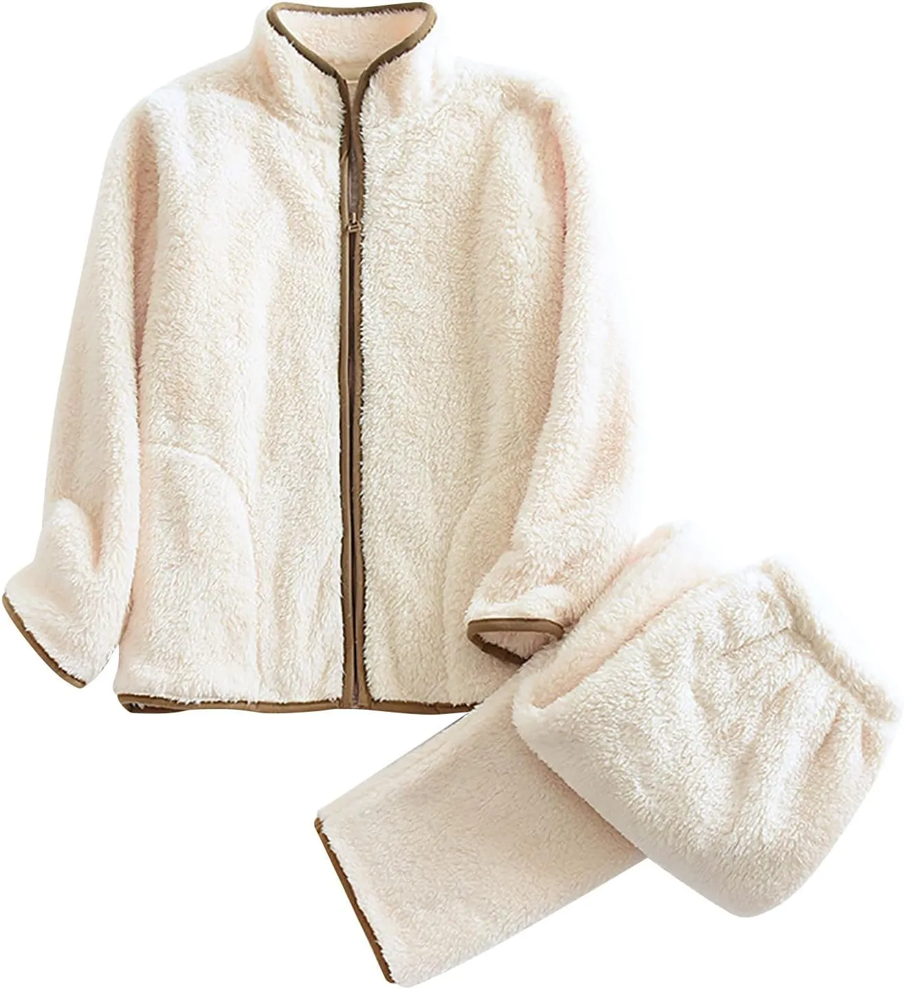 Flannel Warm Pajamas for Women 2 Piece Lounge Sets Cozy Soft Zip Up Coat Loose Fit Pants Fall Winter Outfits