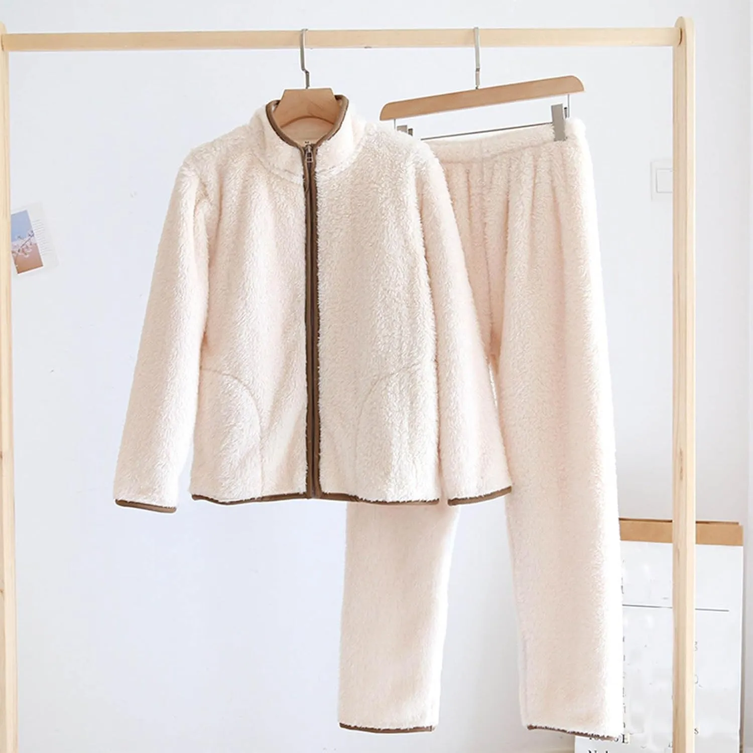 Flannel Warm Pajamas for Women 2 Piece Lounge Sets Cozy Soft Zip Up Coat Loose Fit Pants Fall Winter Outfits