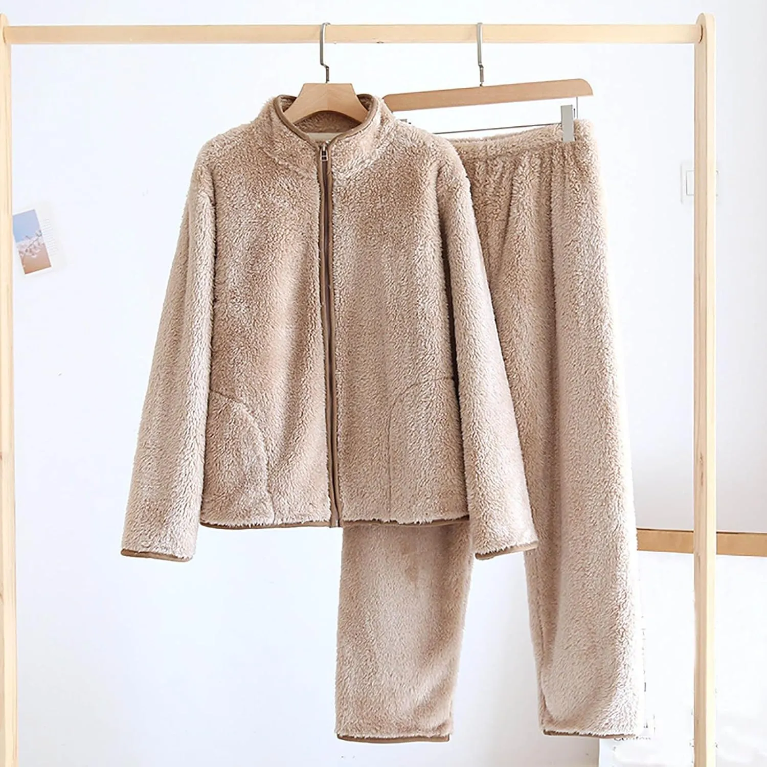 Flannel Warm Pajamas for Women 2 Piece Lounge Sets Cozy Soft Zip Up Coat Loose Fit Pants Fall Winter Outfits
