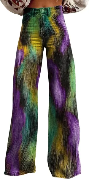 Flare Jeans for Women 2025 Wide Leg Baggy Pant Vintage Floral Print High Waisted Straight Stretch Pants with Pockets