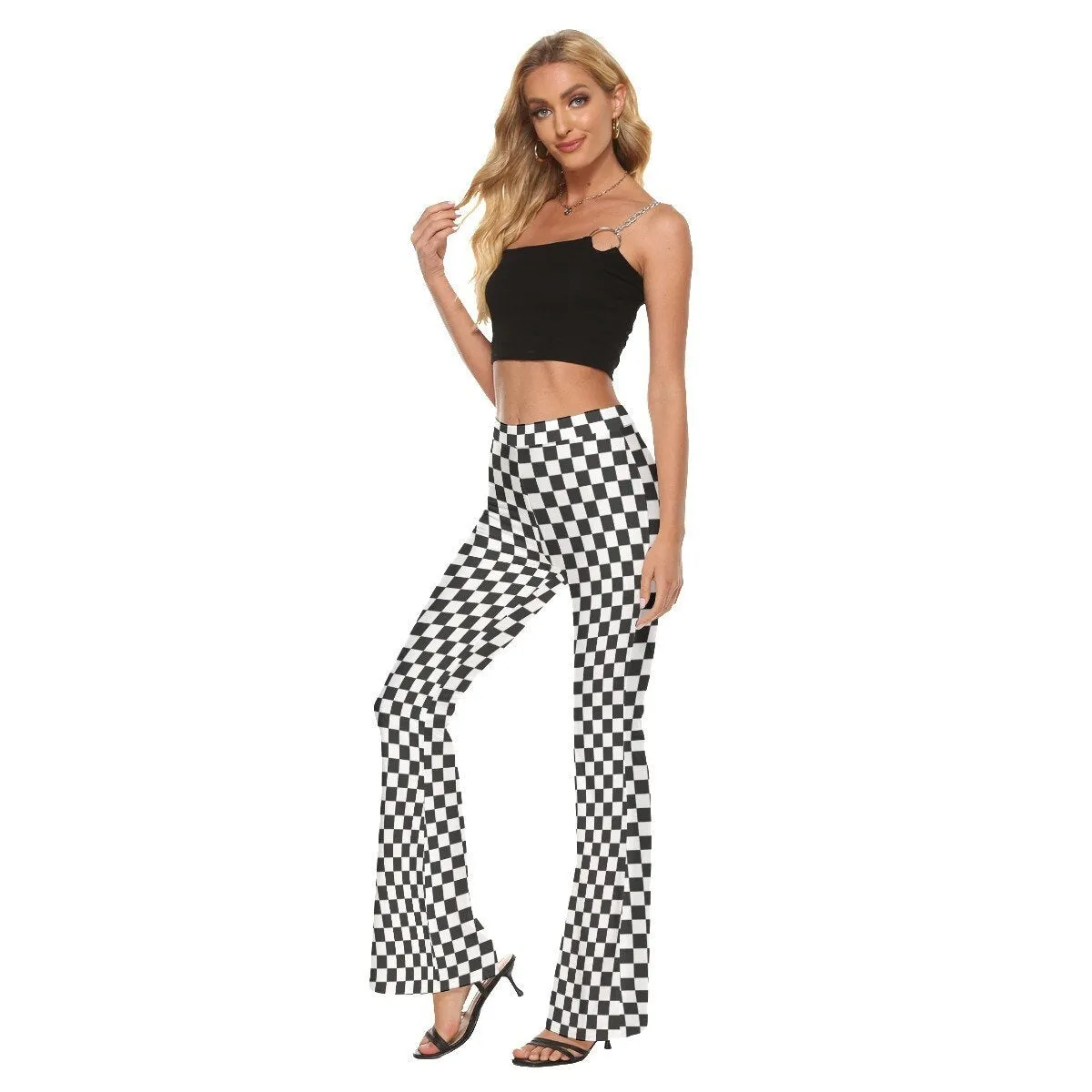 Flare Pants, Checker Pants, Black Checker Pants, Women's Flare Pants, Retro Flare Pants, Retro checker flare pants, Wide leg pants Women
