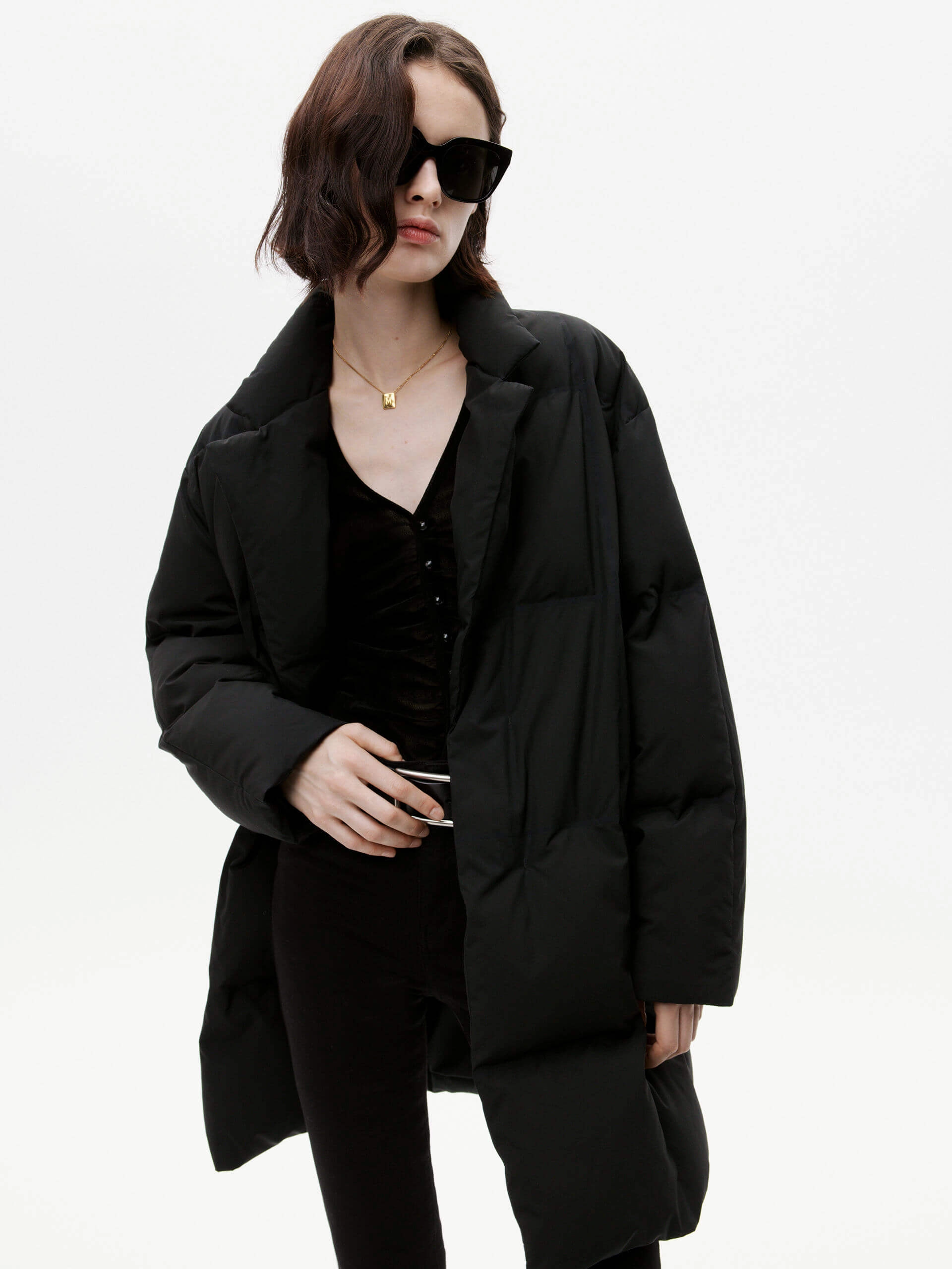 Flat Collar Mid Puffer Coat
