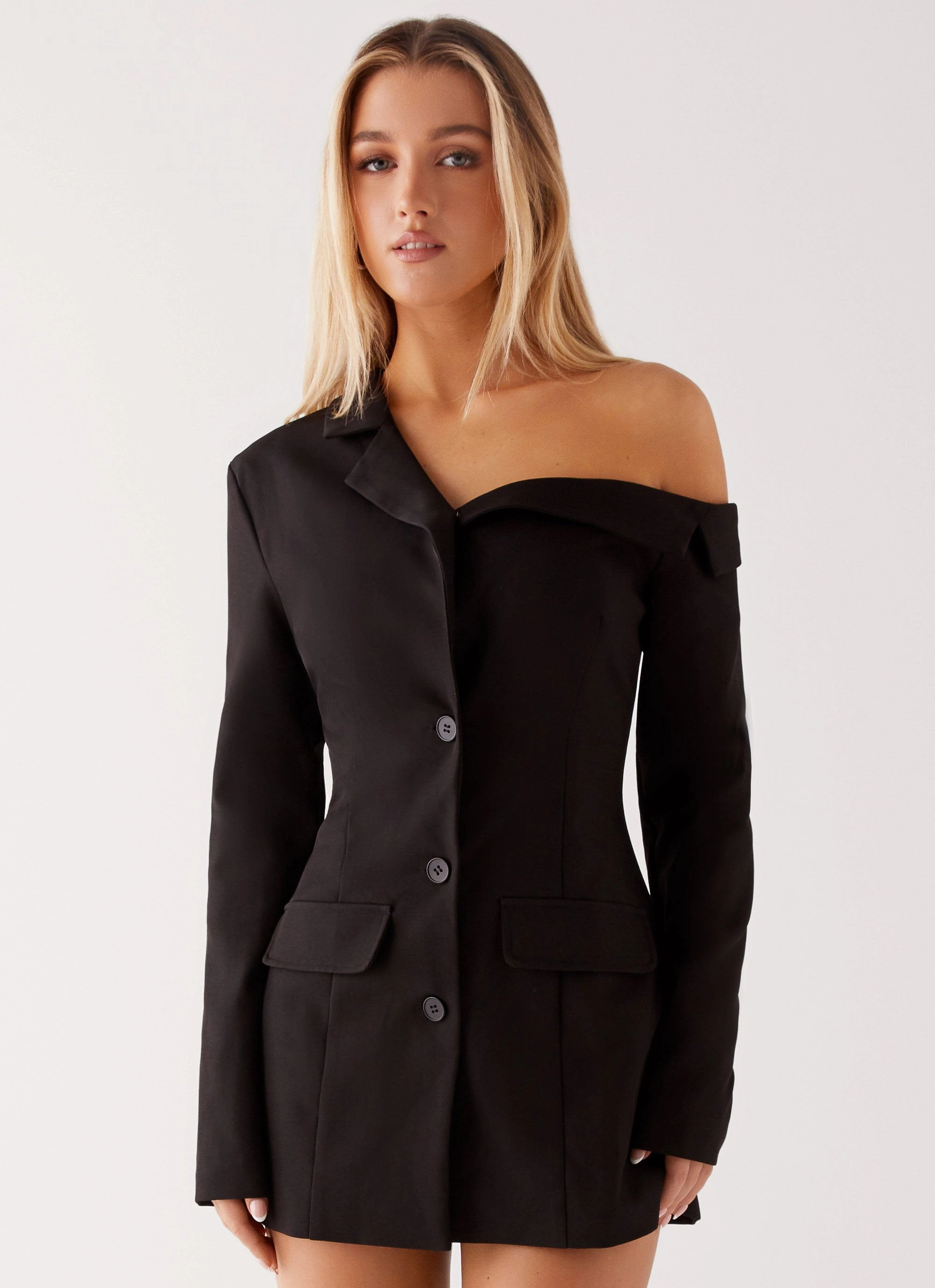 Cody Mini Dress - Black Textured Weave Casual Jacket