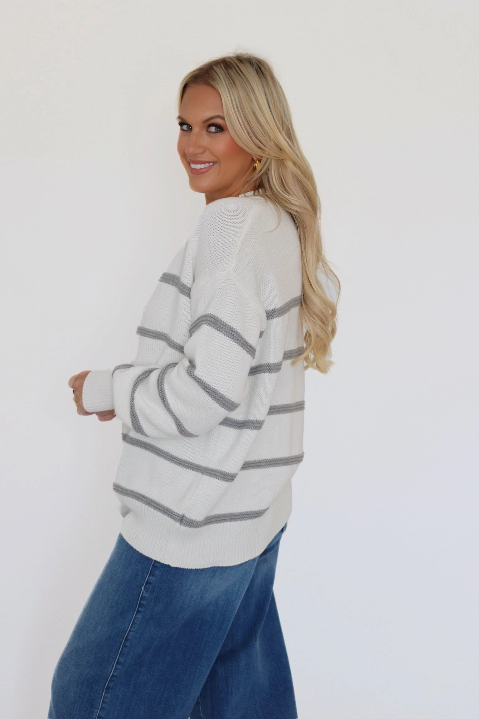 Boyfriend Stripe Sweater - White Reflective Detailing