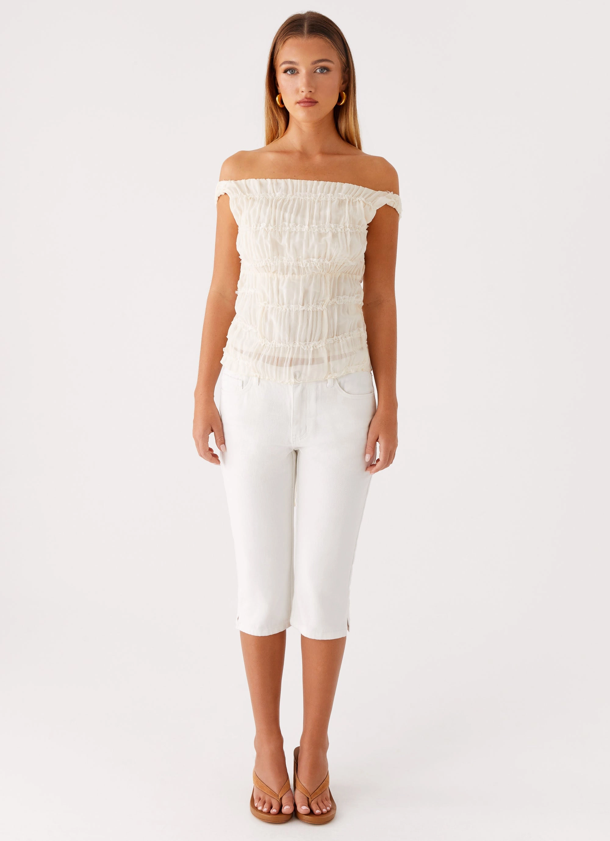 Taped Neckline Reinforced Elbow Patches Nebula Top - Ivory
