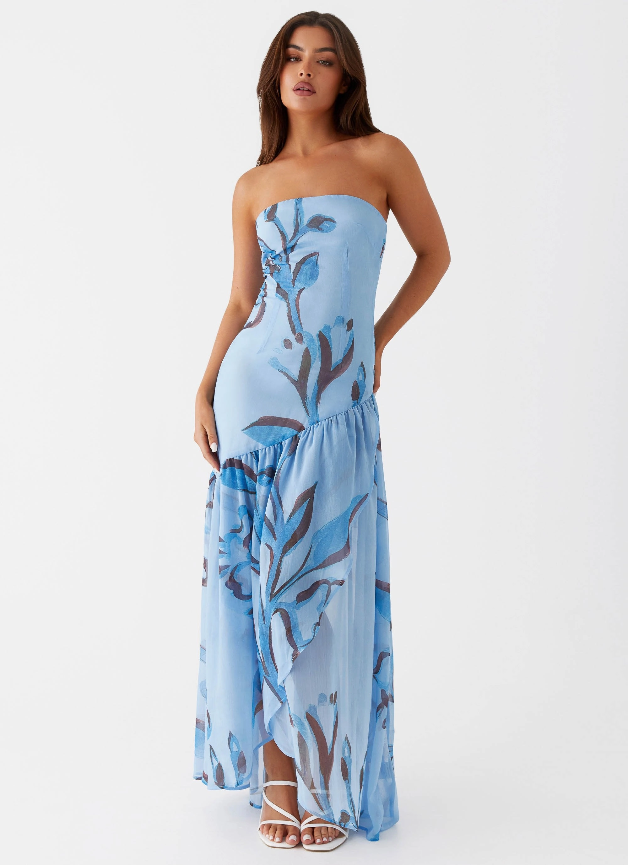 Fall Mood Solaris Strapless Maxi Dress - Blue Floral