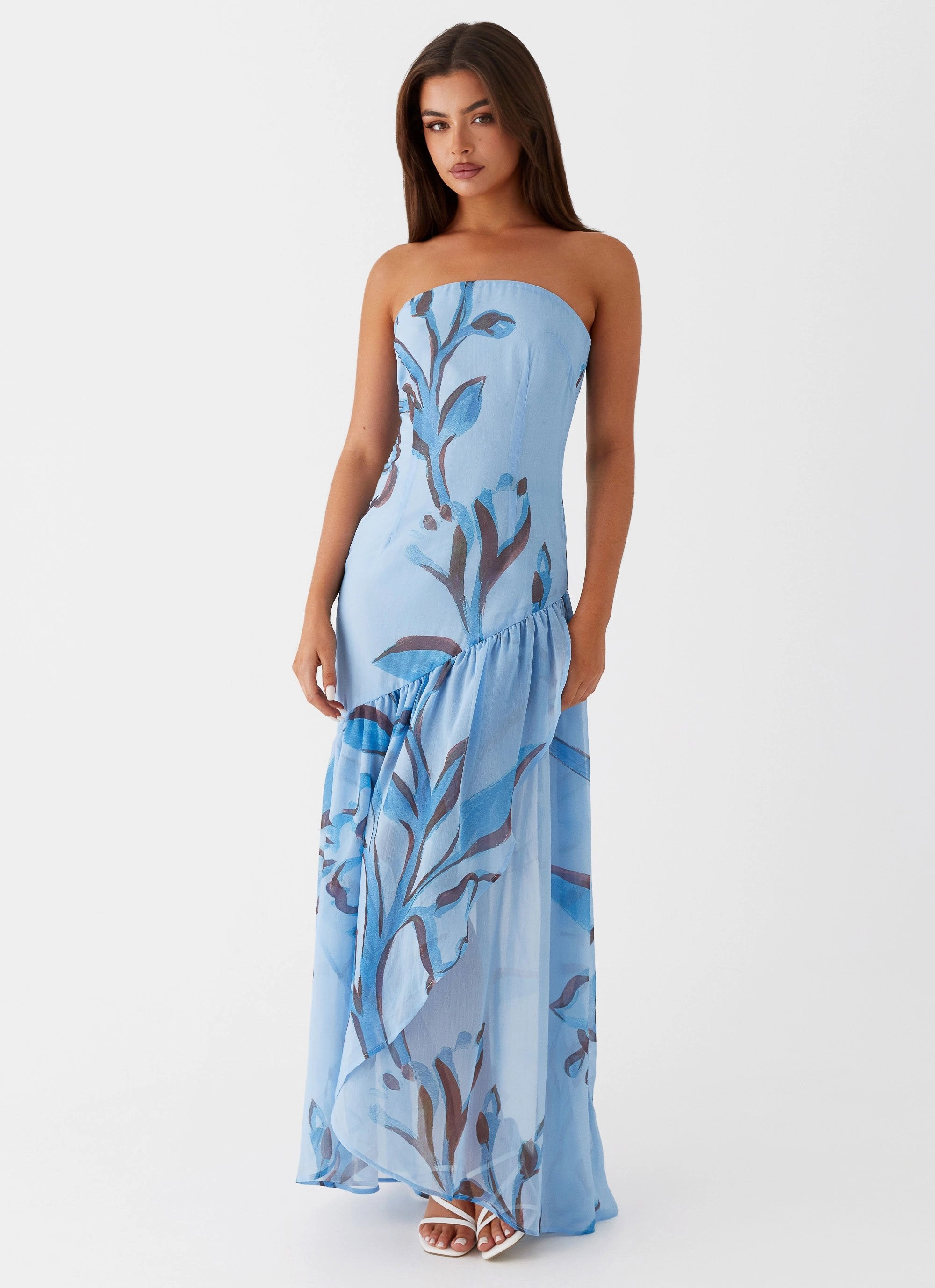 Chilly Comfort Wear skin friendly Solaris Strapless Maxi Dress - Blue Floral