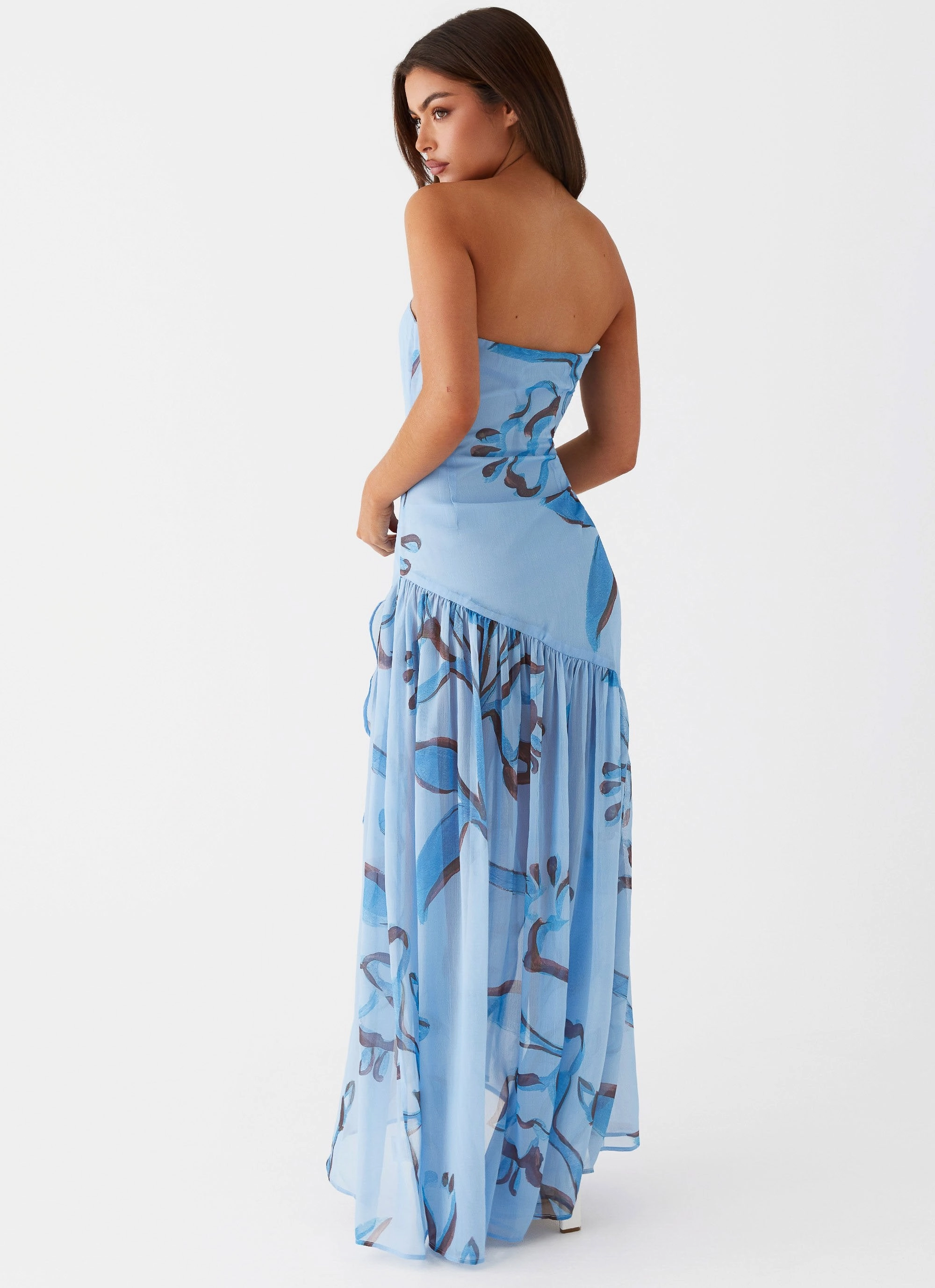 Solaris Strapless Maxi Dress - Blue Floral Timeless Shape Work Mood