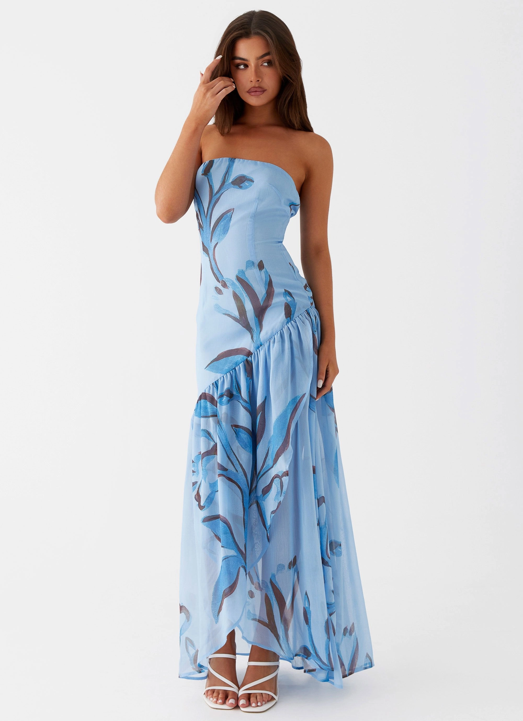 Pure Elegance Low Maintenance Solaris Strapless Maxi Dress - Blue Floral