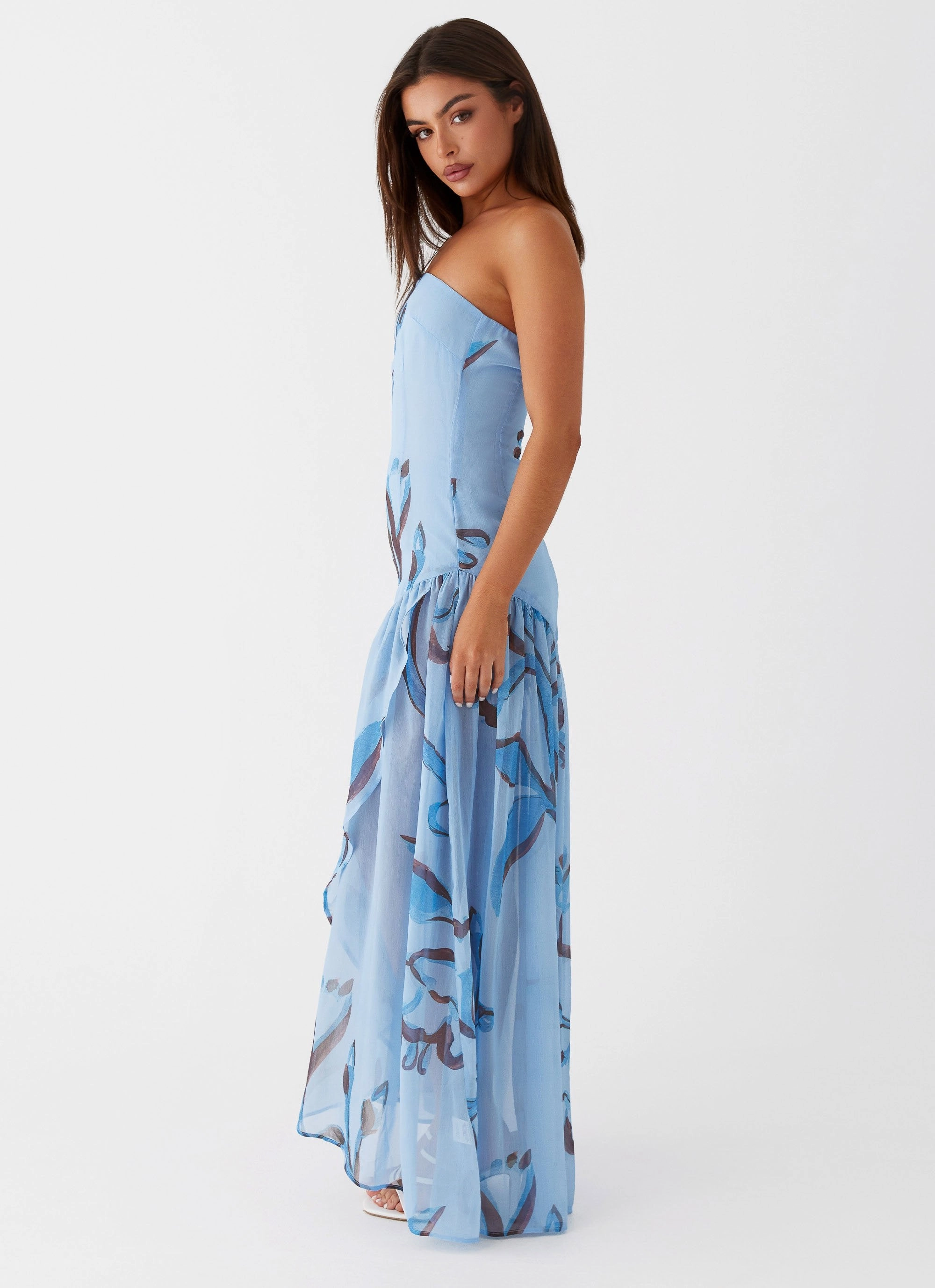Chic Comfort Wear Comfortable shift dress Solaris Strapless Maxi Dress - Blue Floral