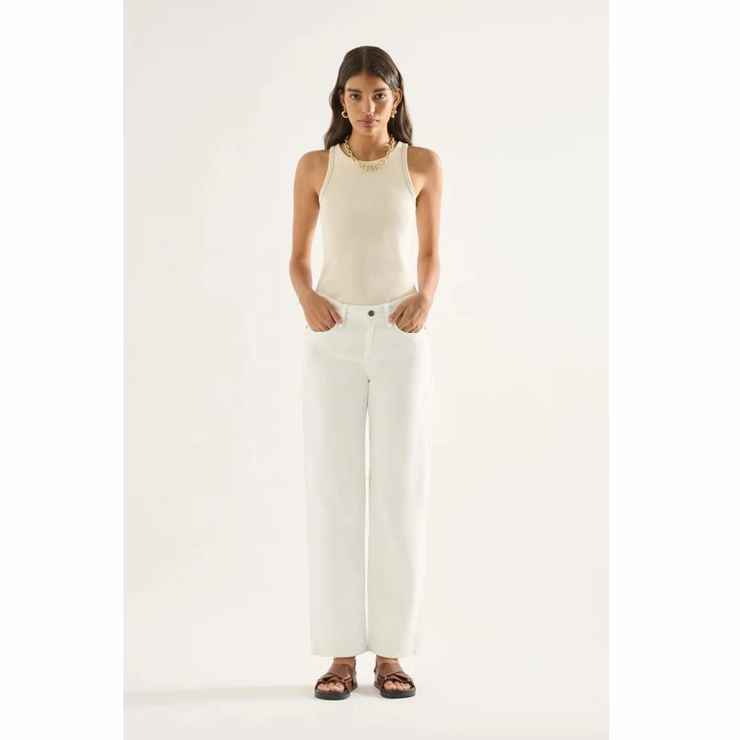 OUTLAND DENIM Elise Mid Straight Jean, Snow White ReflectiveTrim