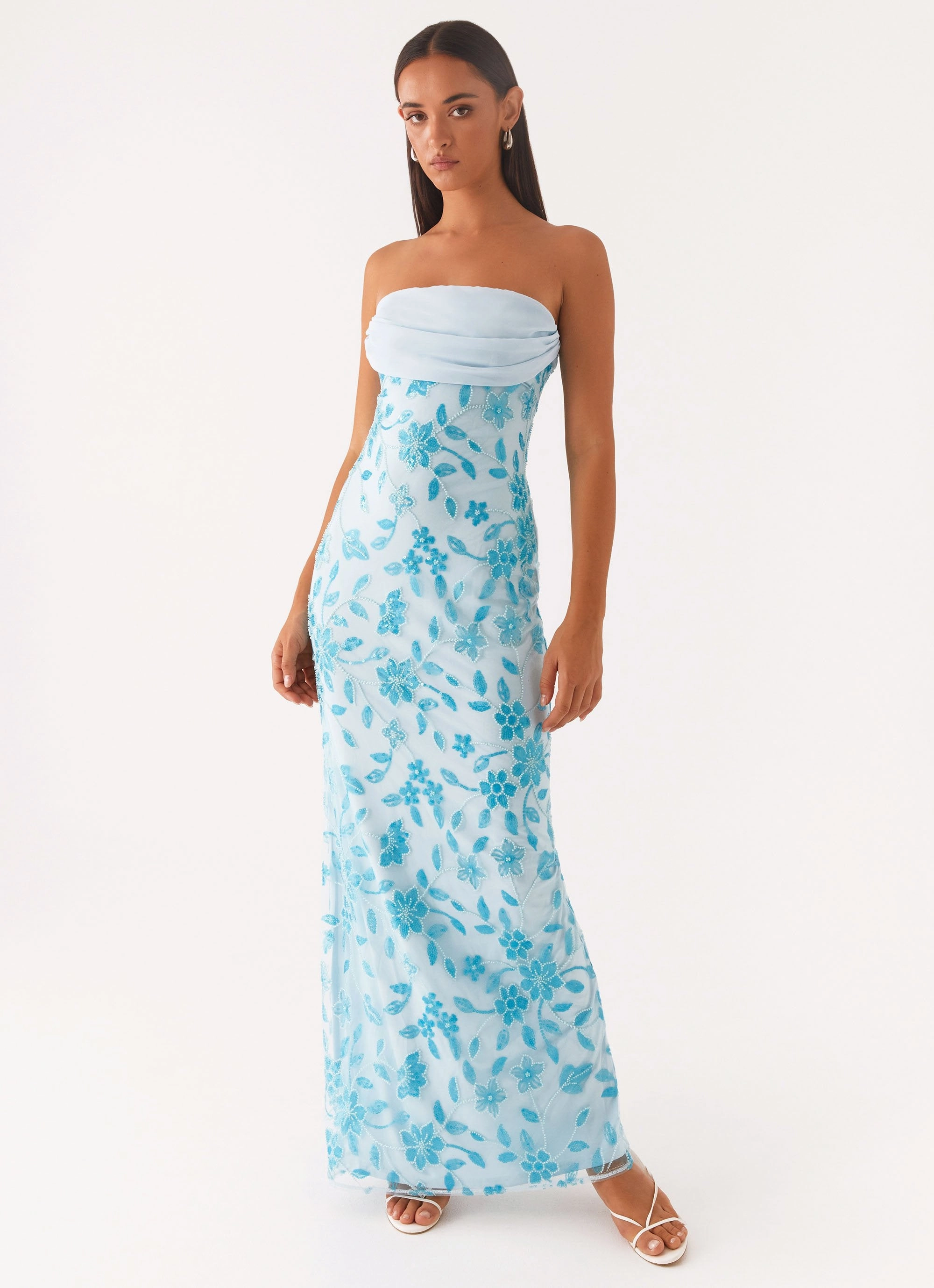 Layering Piece Basic Shape Prism Beaded Maxi Dress - Blue